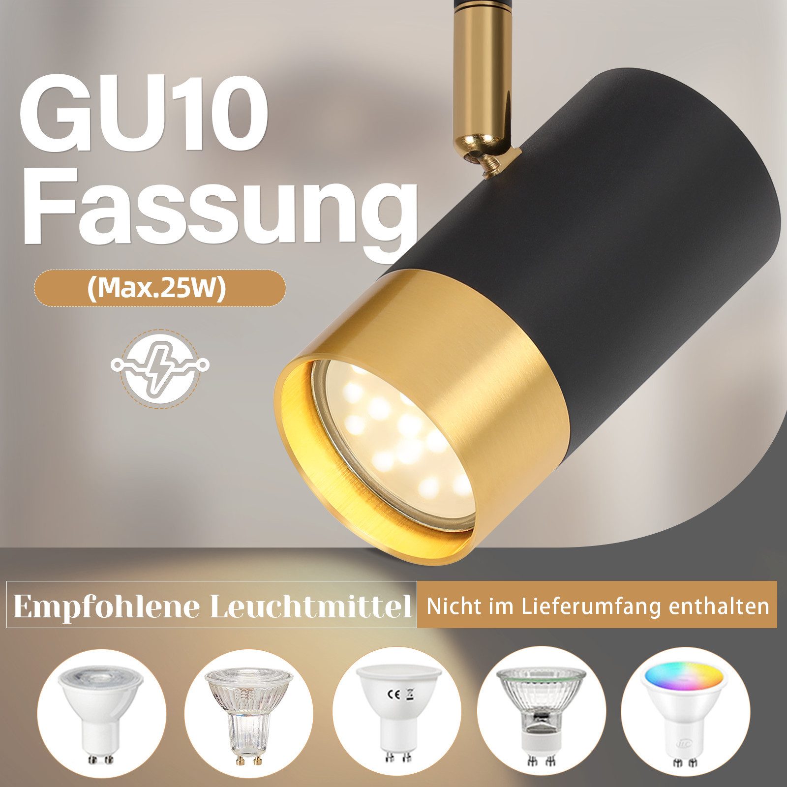 ZMH Deckenstrahler 2/3/4 Flammig-GU10 Schwarz-Gold Modern Deckenlampe für Wohnzimmer, ohne Leuchtmittel – Bild 4 von 5