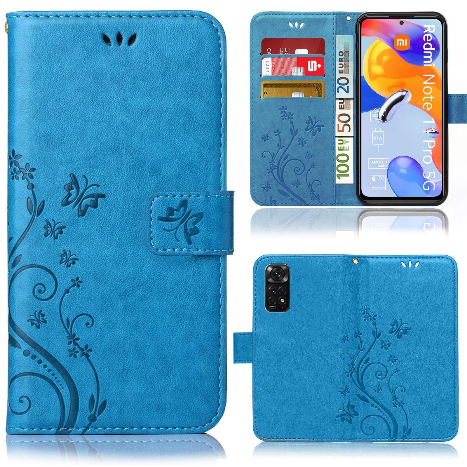 Numerva Handyhülle Bookstyle Flower für Xiaomi Redmi Note 11 Pro 5G, Handy Tasche Schutzhülle Klapphülle Flip Cover mit Blumenmuster