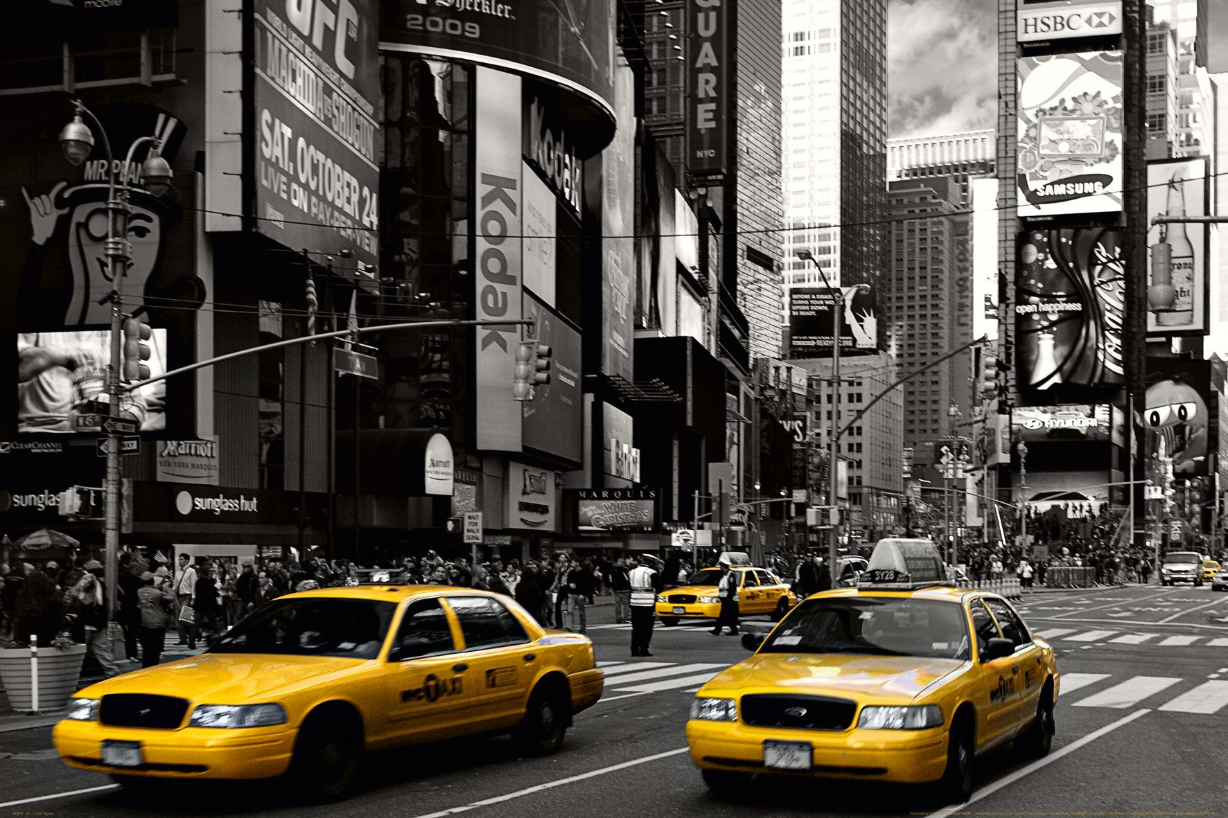 Papermoon Poster POSTER Nr.108 Yellow Cap New York, 61 X 91,5 CM, (New York USA Taxi Gelb Schwarz Weiß Querformat), genormte Postergröße für Rahmen, Bild Dekoration Wanddeko Motiv Tapete
