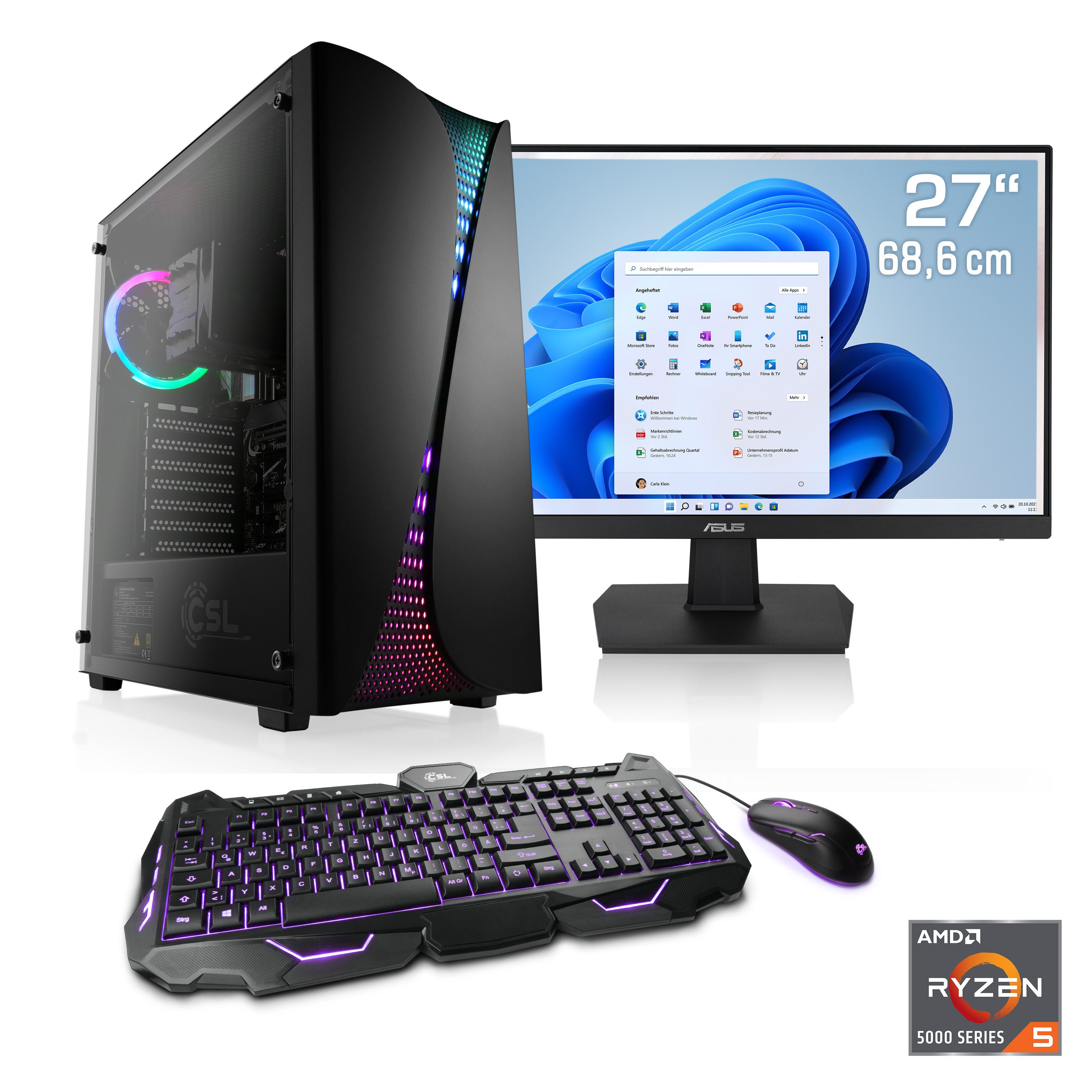 CSL Levitas V26320 Gaming-PC-Komplettsystem (27", AMD Ryzen 5 Ryzen 5, AMD Radeon Graphics, 32 GB RAM, 1000 GB SSD)