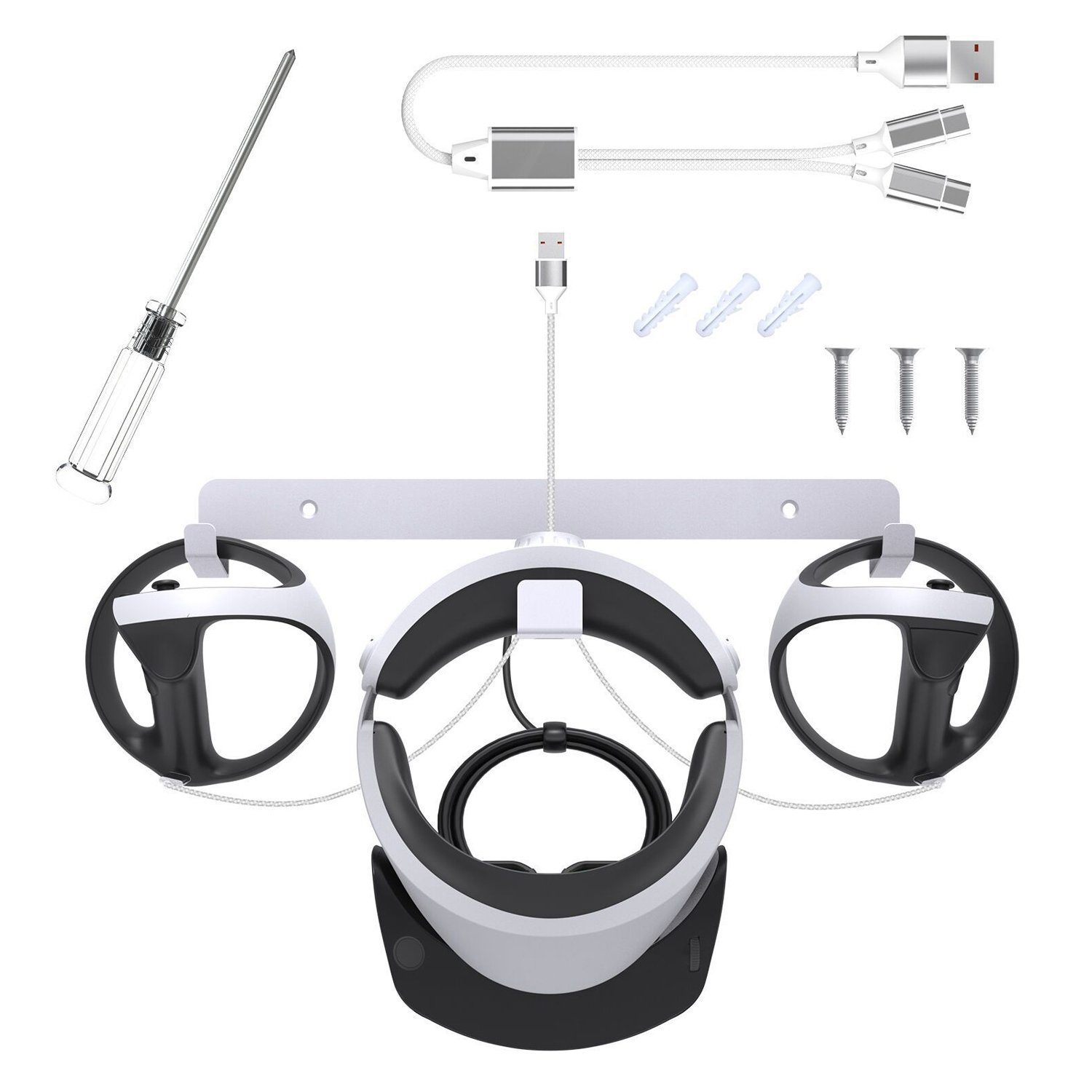 Tadow PS5 VR2 Wandhalterung zur Aufbewahrung, PlayStation 5-Controller (VR Headset Wandaufbewahrung Stand für PS5 VR 2 - Weiß)