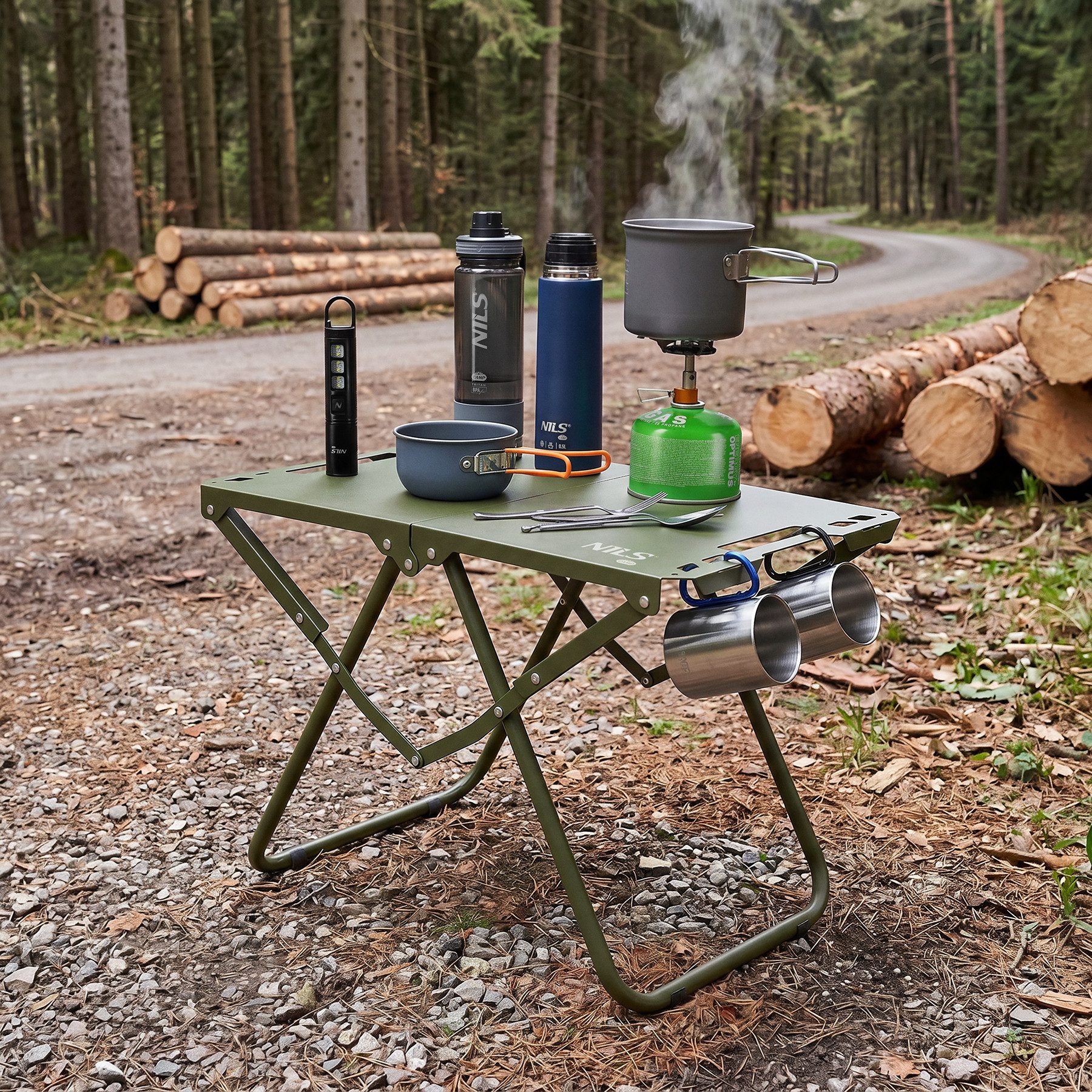 NILS CAMP Gartentisch Campingtisch Klapptisch Beistelltisch (Spar-Set, 1-St., 58 x 36 x 40 cm klappbar), klappbar, Tragegriff, Transporthülle, Stahl