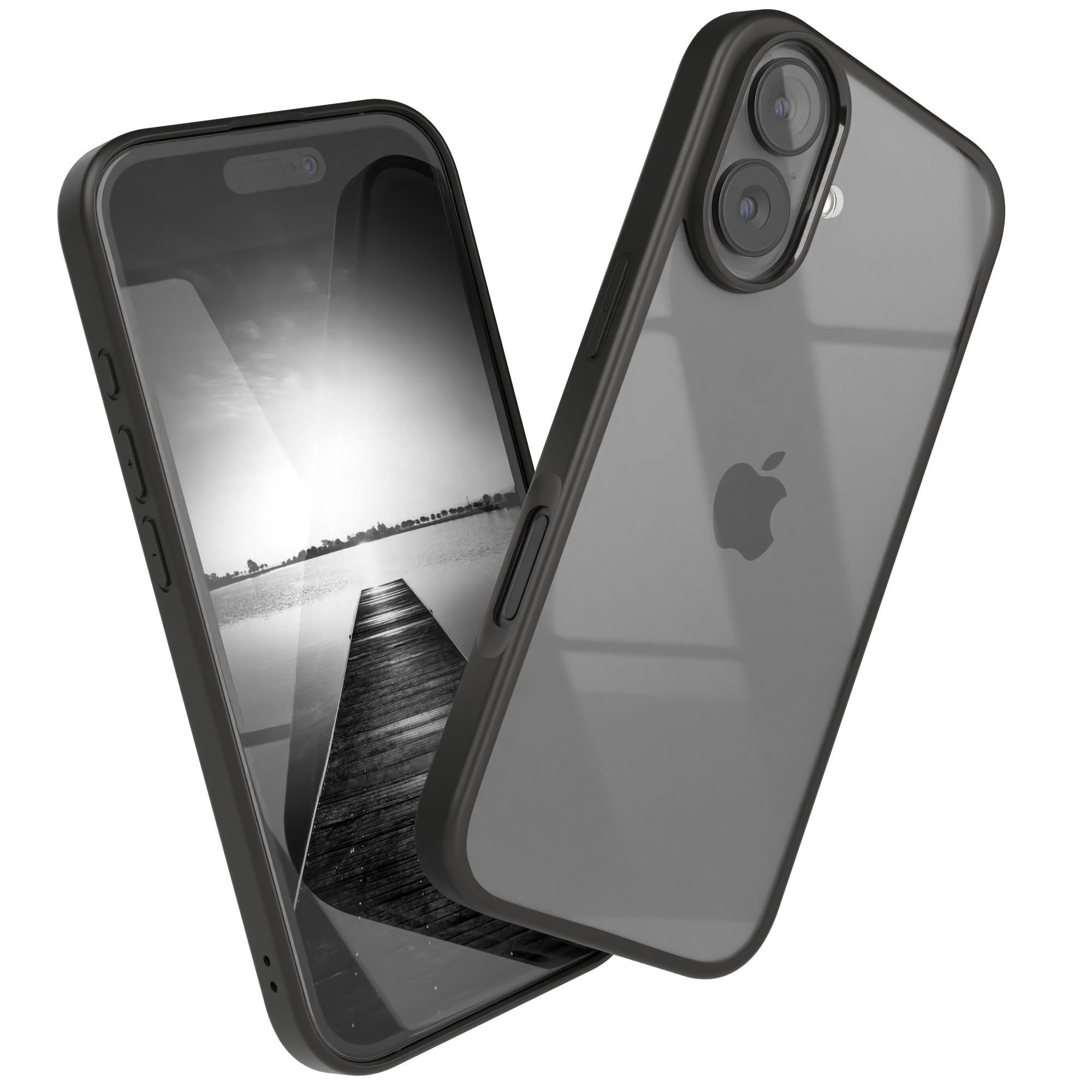 EAZY CASE Handyhülle Bumper Case für Apple iPhone 17 6,3 Zoll, Hülle Durchsichtig kratzfest Back Cover mit Displayschutz Schwarz