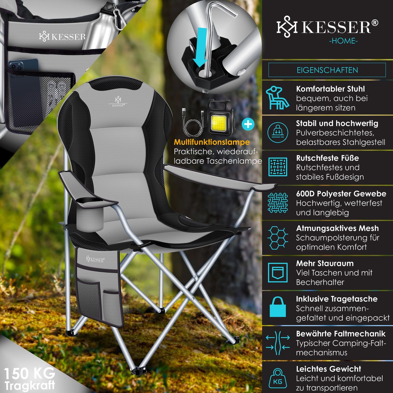 KESSER Campingstuhl, Campingstuhl faltbar bis 150kg Angelstuhl Faltstuhl Kl günstig online kaufen