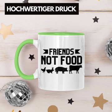 Trendation Tasse Trendation - Veganer Tasse Geschenk Friends Not Food Vegan Geschenkidee Lustiger Spruch Vegane Lebensweise Spruch