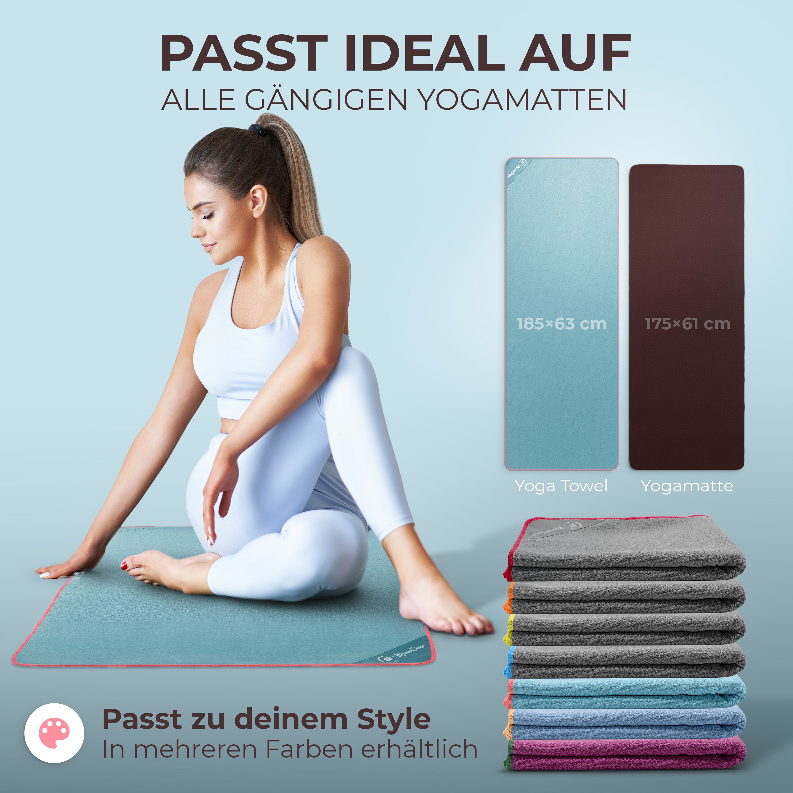 NirvanaShape Sporthandtuch Yoga Handtuch mit Antirutsch-Noppen, Yogatuch-Auflage für Yogamatte, Microfaser, +Yoga Einführungs eBook, Yogatuch-Auflage Saugstark, – Bild 4 von 5