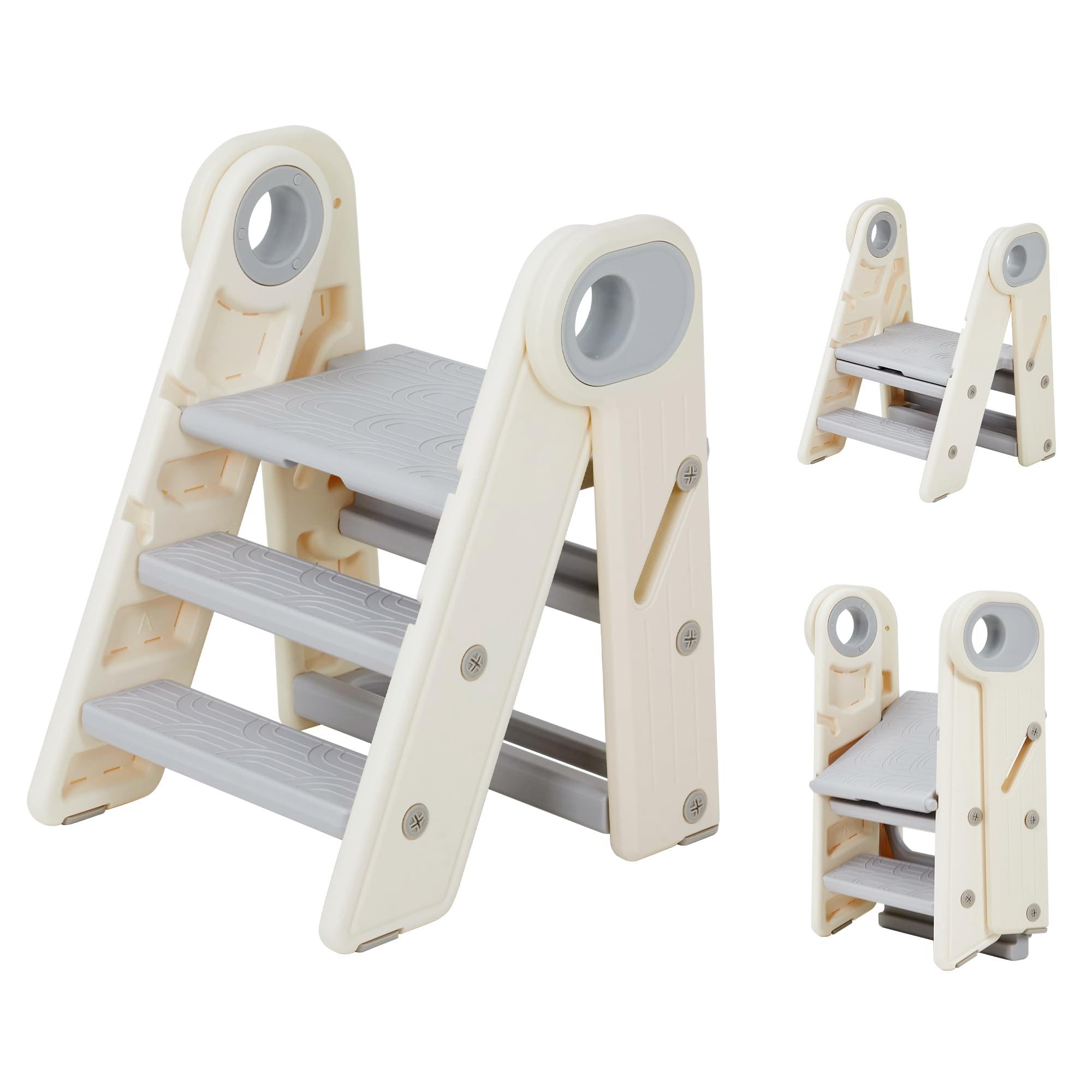 GarveeMore Tritthocker 2-in-1 klappbar Sicherheits-Handläufe bis 60 kg