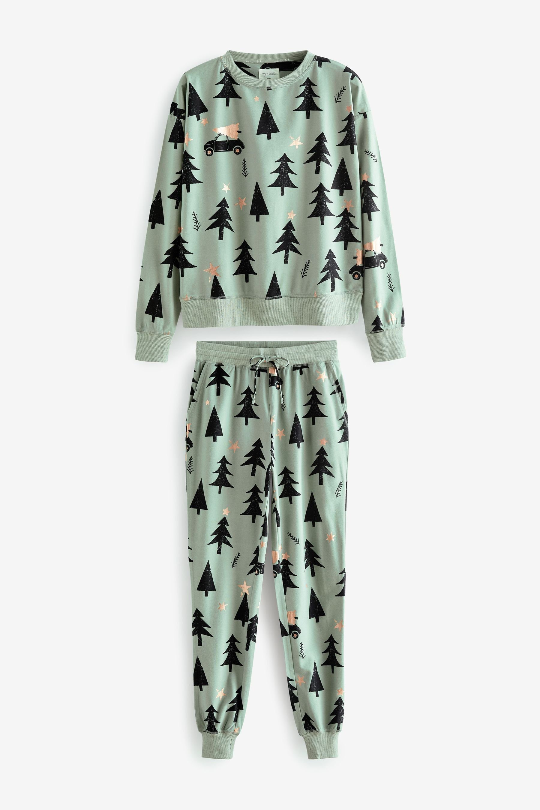 Next Pyjama Bequemer und superweicher Pyjama (2 tlg) Sage Green Tree Foil