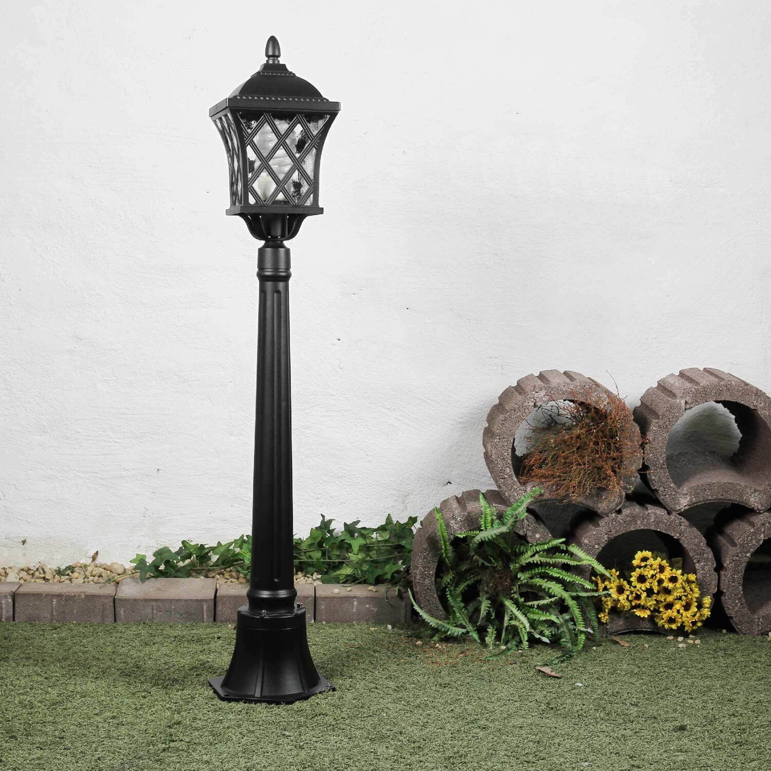 Licht-Erlebnisse Außen-Stehlampe TAY, Standleuchte Gartenbeleuchtung Aluminium Leuchtmittel, Anthrazit Glas ohne