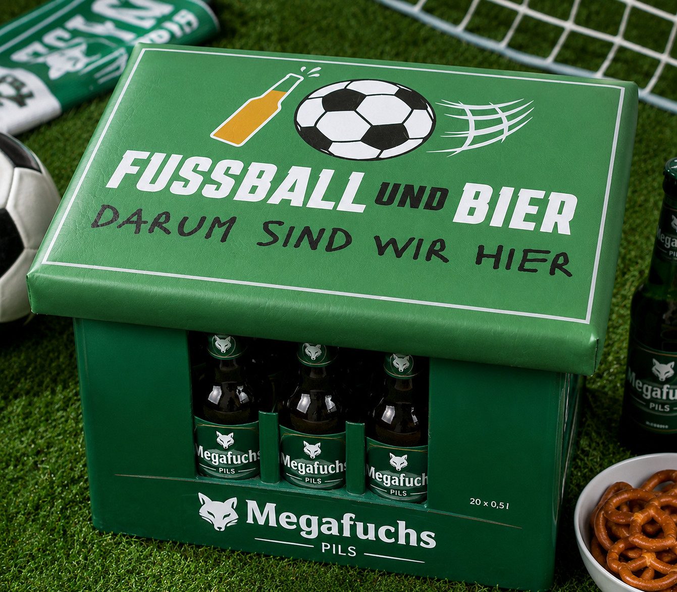 MF Sitzkissen Sitzpolster GoalKick Bierkasten Fussball rechteckig in Hellgrün