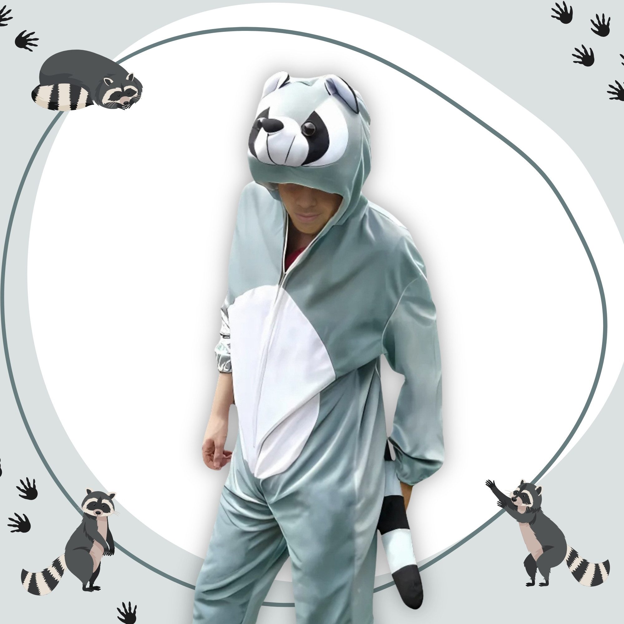 Ikumaal Costume Raccoon Costume, J21, Adult, Carnival Mardi Gras