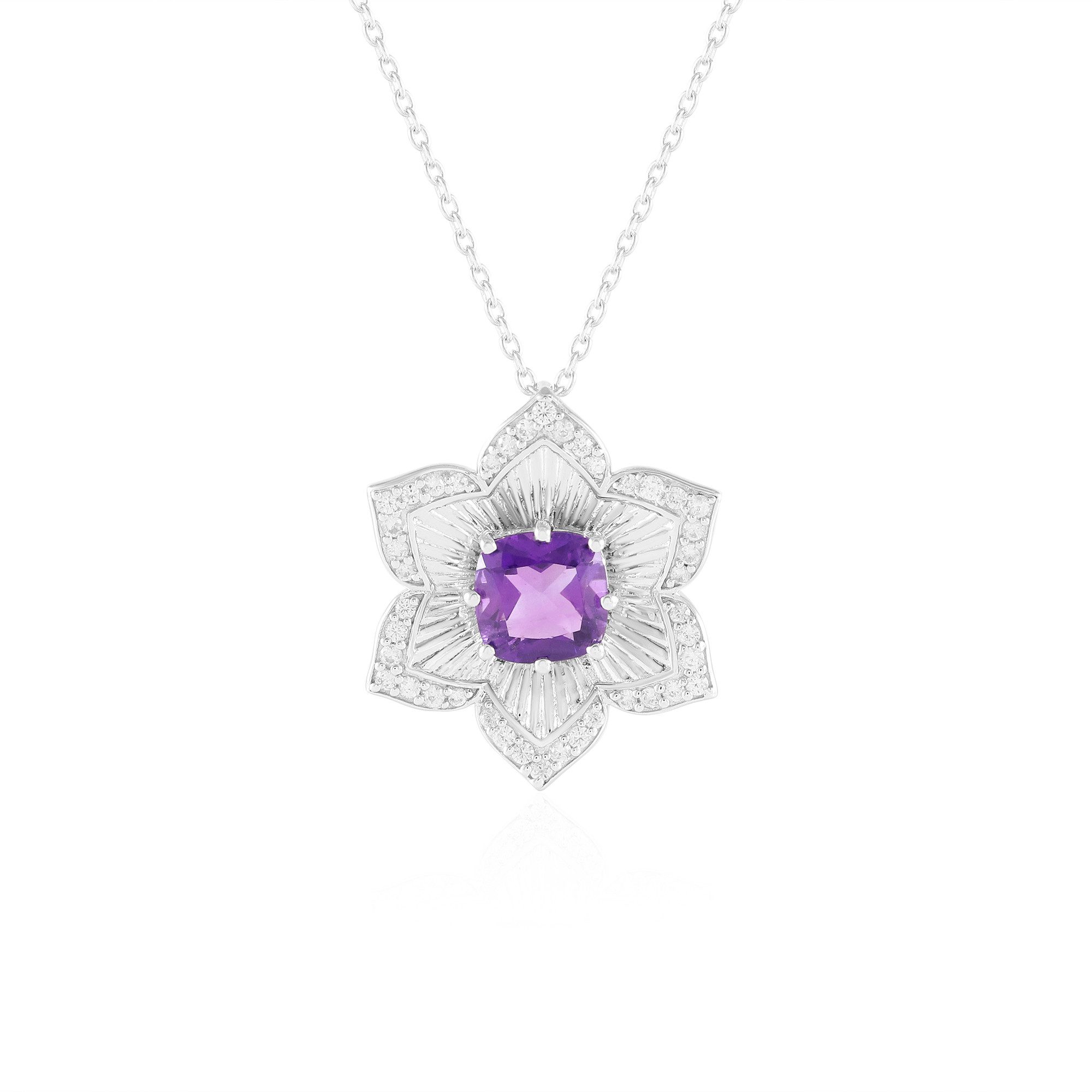 Cavill Silberkette Amethyst Rhodium Silber Halskette (1-tlg)