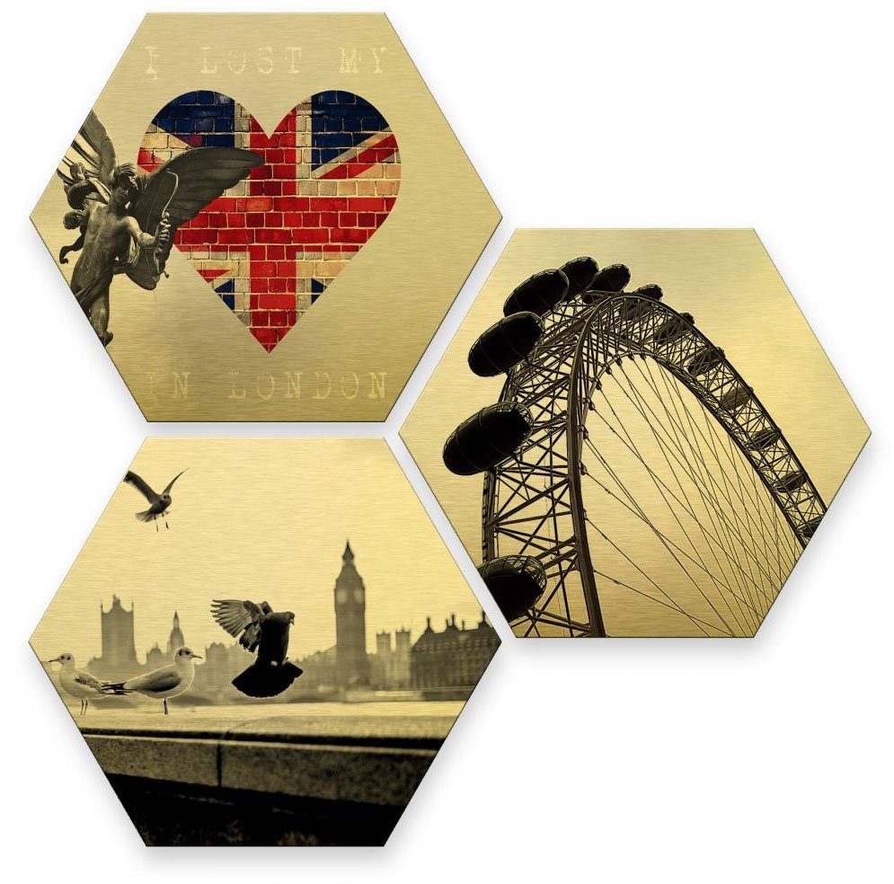 Goldeffekt (Set, St) Wall-Art Collage, 3 Mehrteilige Bilder London