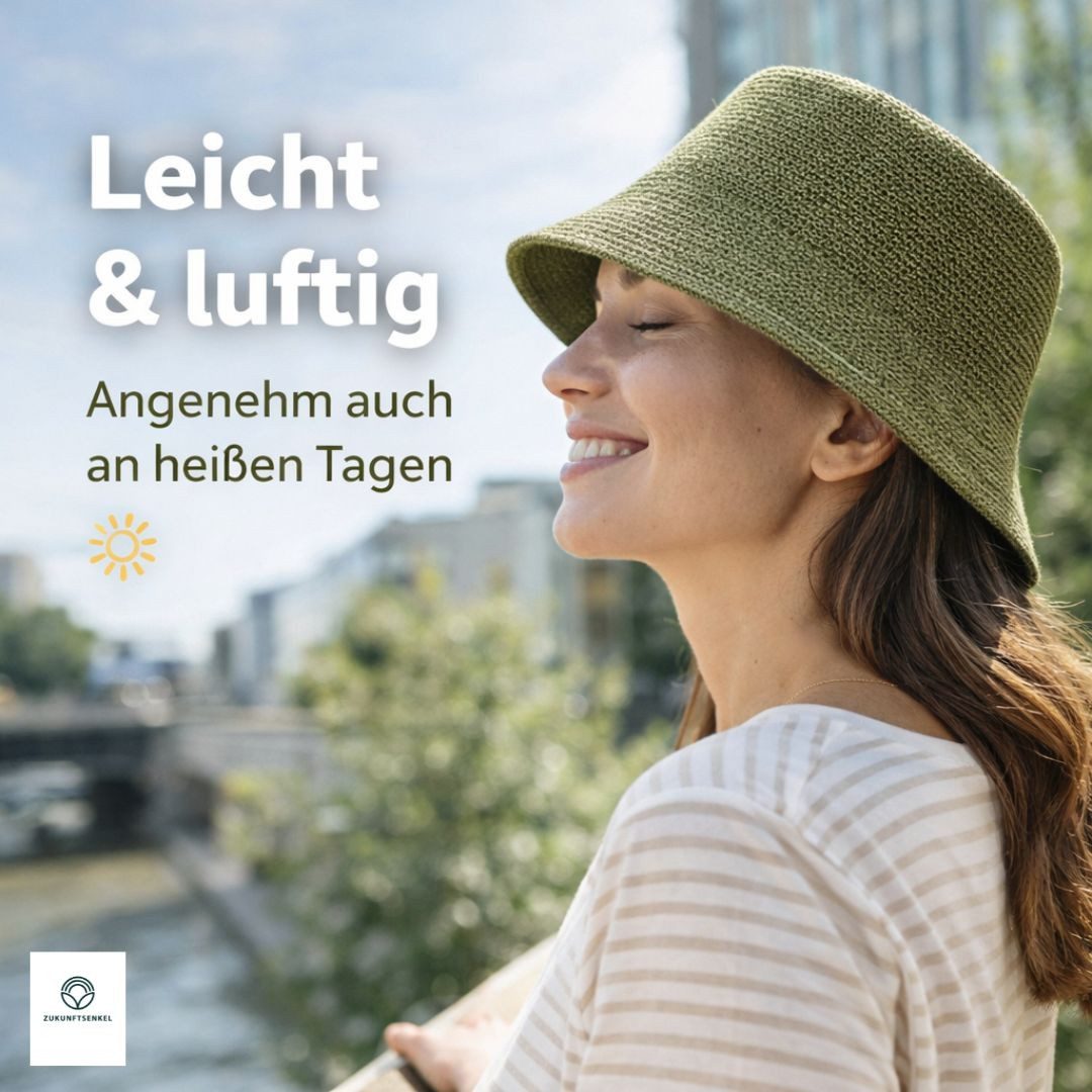 ZUKUNFTSENKEL Fischerhut aus Papierstroh – Leichter Sommerhut mit breiter Krempe (Sonnenschutz, Damen, Herren) Anglerhut Bucket Hat