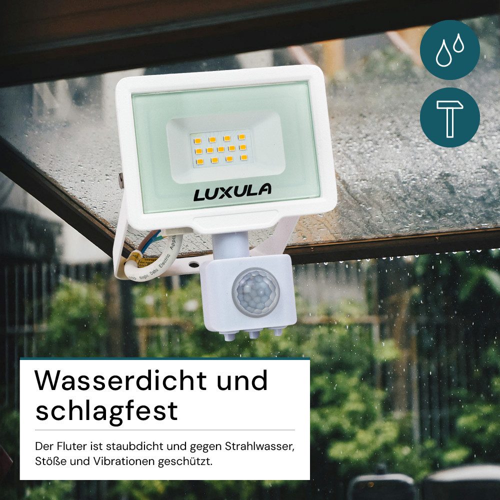 LUXULA LED Flutlichtstrahler LUXULA LED Fluter 10 W 3000 K Warmweiß Weiß, LED fest integriert, Warmweiß
