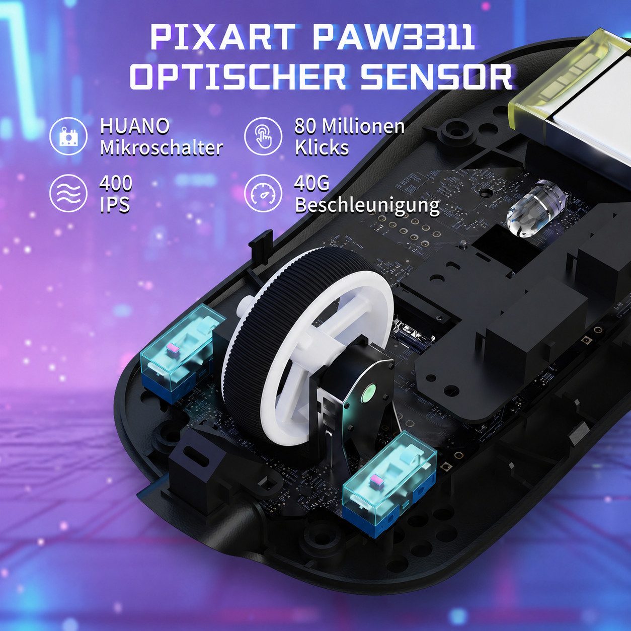 ATTACK SHARK X8SE Kabellose Maus,55 g ultraleicht,ür große Hände,80 Mio. Klicks Gaming-Maus (2.4Ghz, Bluetooth, USB-C, 25.000 DPI.Ultra-Light)