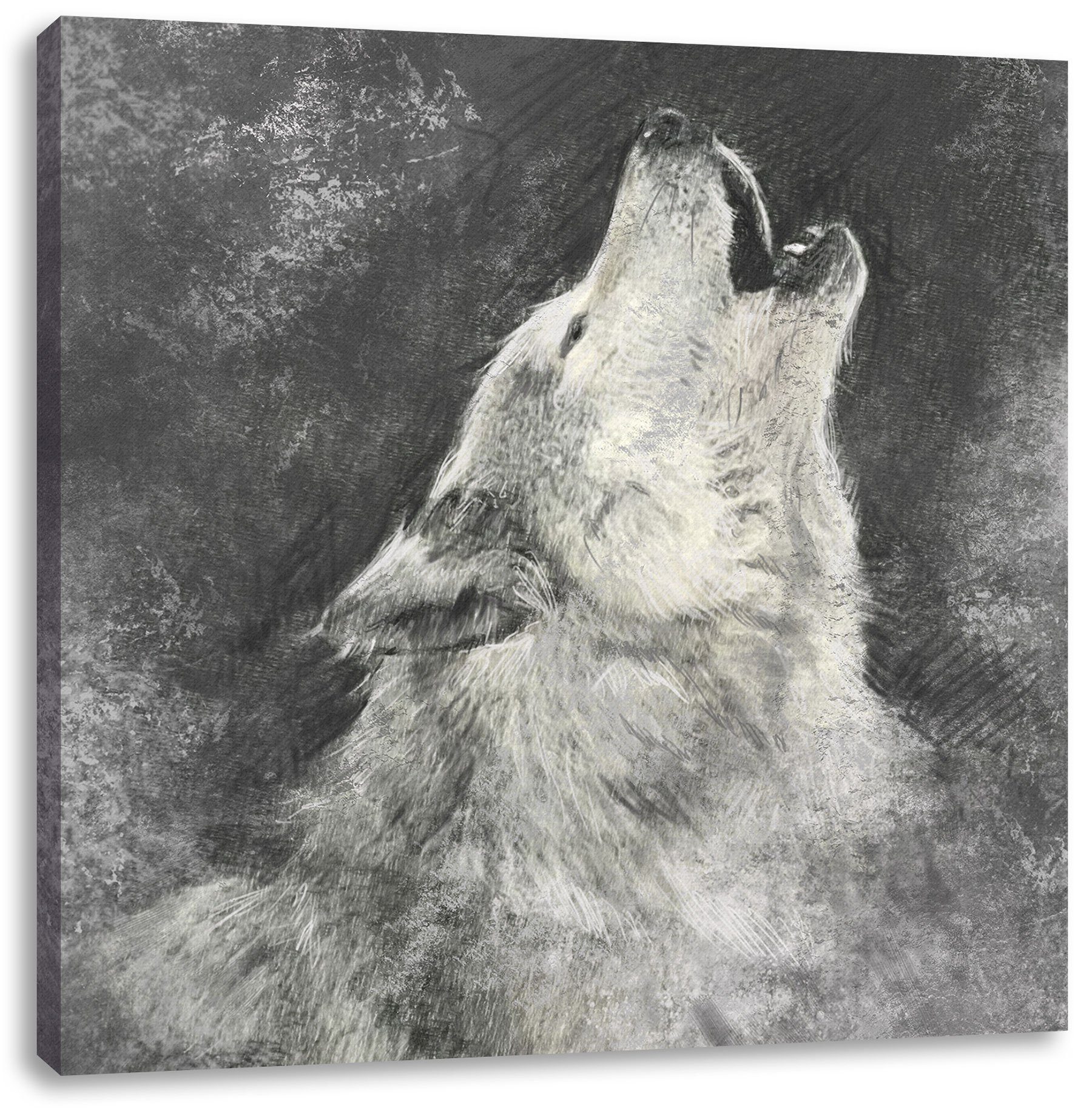 Pixxprint Leinwandbild Heulender Kunst, Heulender Leinwandbild inkl. bespannt, Wolf Kunst (1 St), Wolf Zackenaufhänger fertig