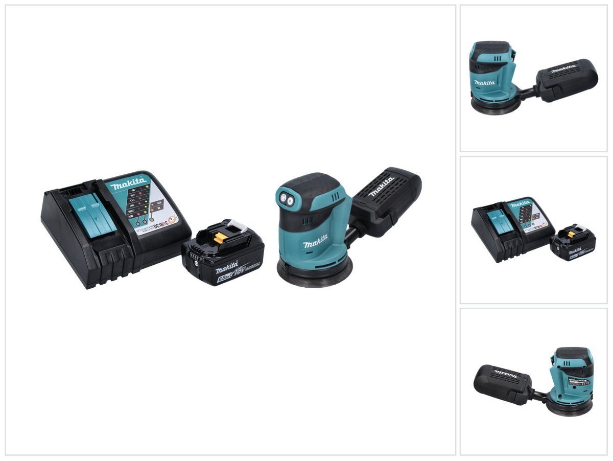 Makita Exzenterschleifer DBO 180 RG1 Akku Exzenterschleifer 18 V 125 mm + 1x Akku 6,0 Ah + Lad