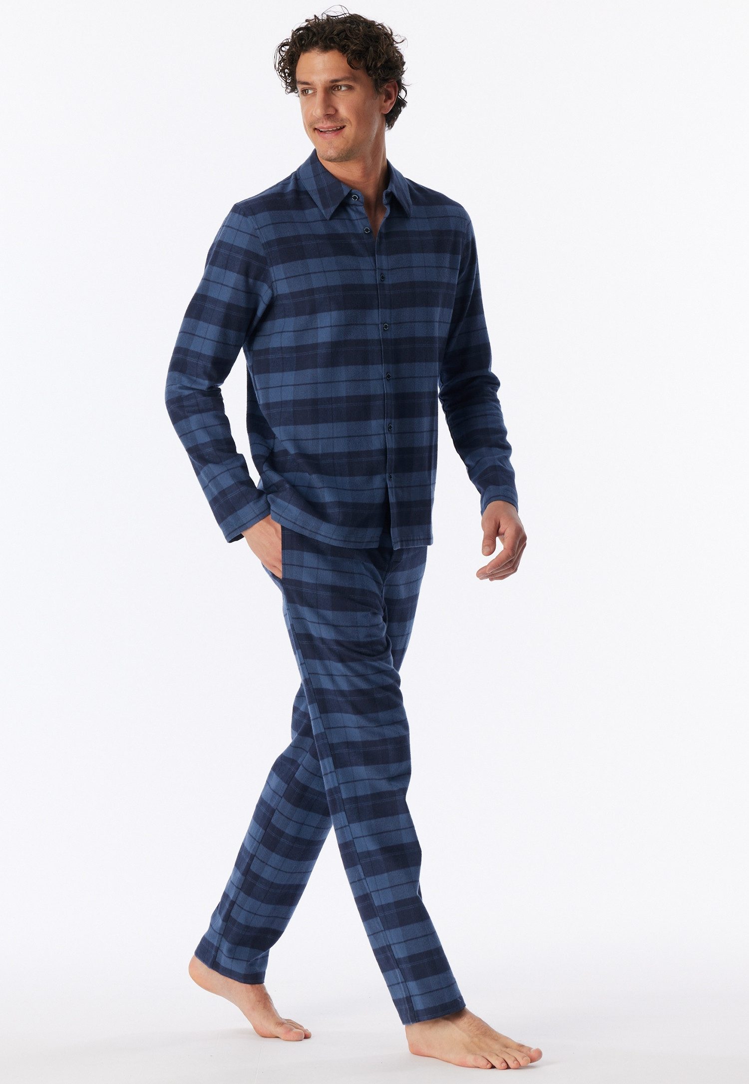 Schiesser Pyjama Selected Premium Warming (2 tlg) mit klassichem Kragen und durchgehender Knopfleiste