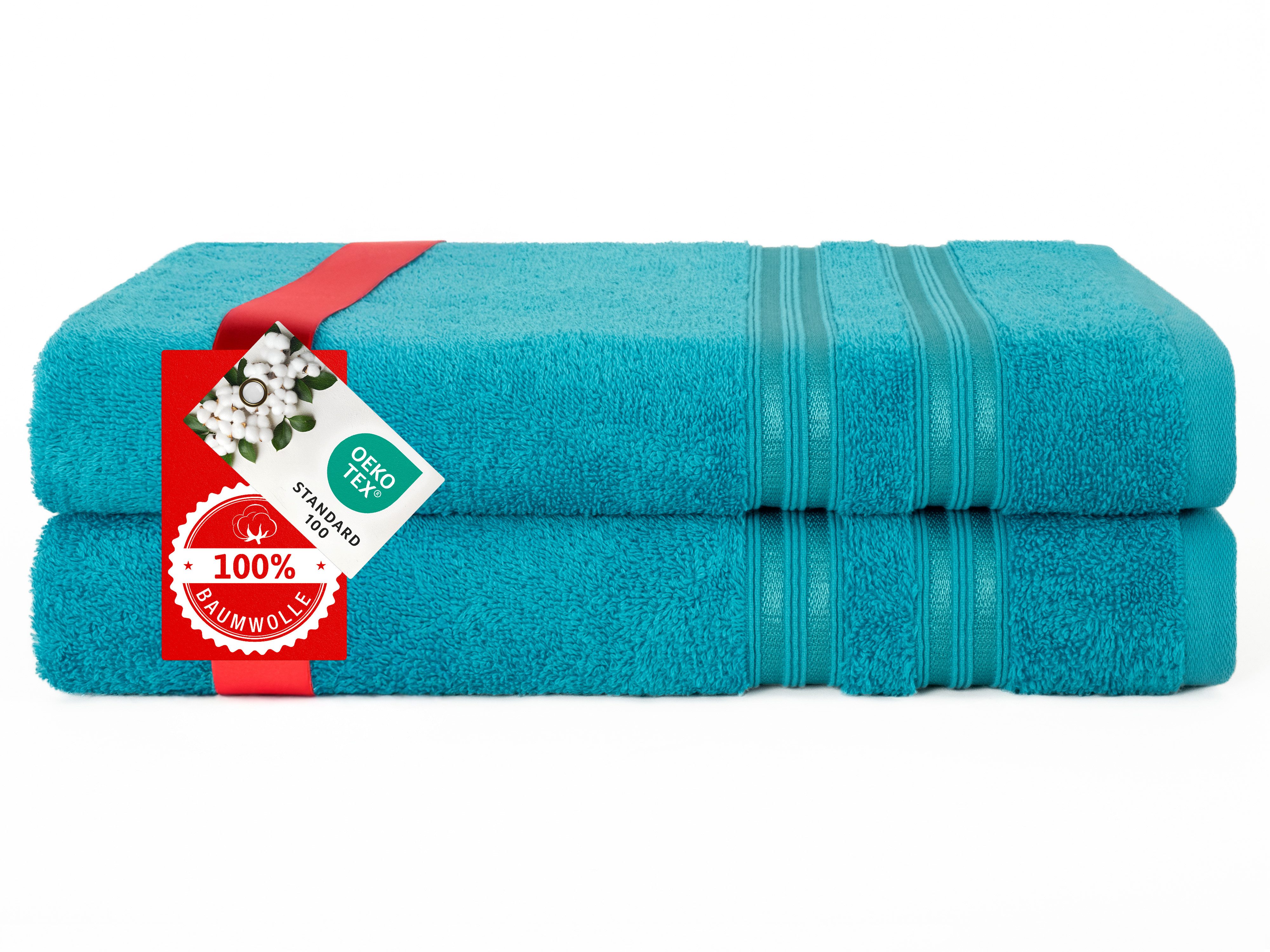 HAMMETEX Duschtuch 2er Set Badetücher 70x140 cm, 100% Baumwolle, Weich & Saugstark, Frottier (Set, 2-St), mit Bordüre, einfarbig, weich