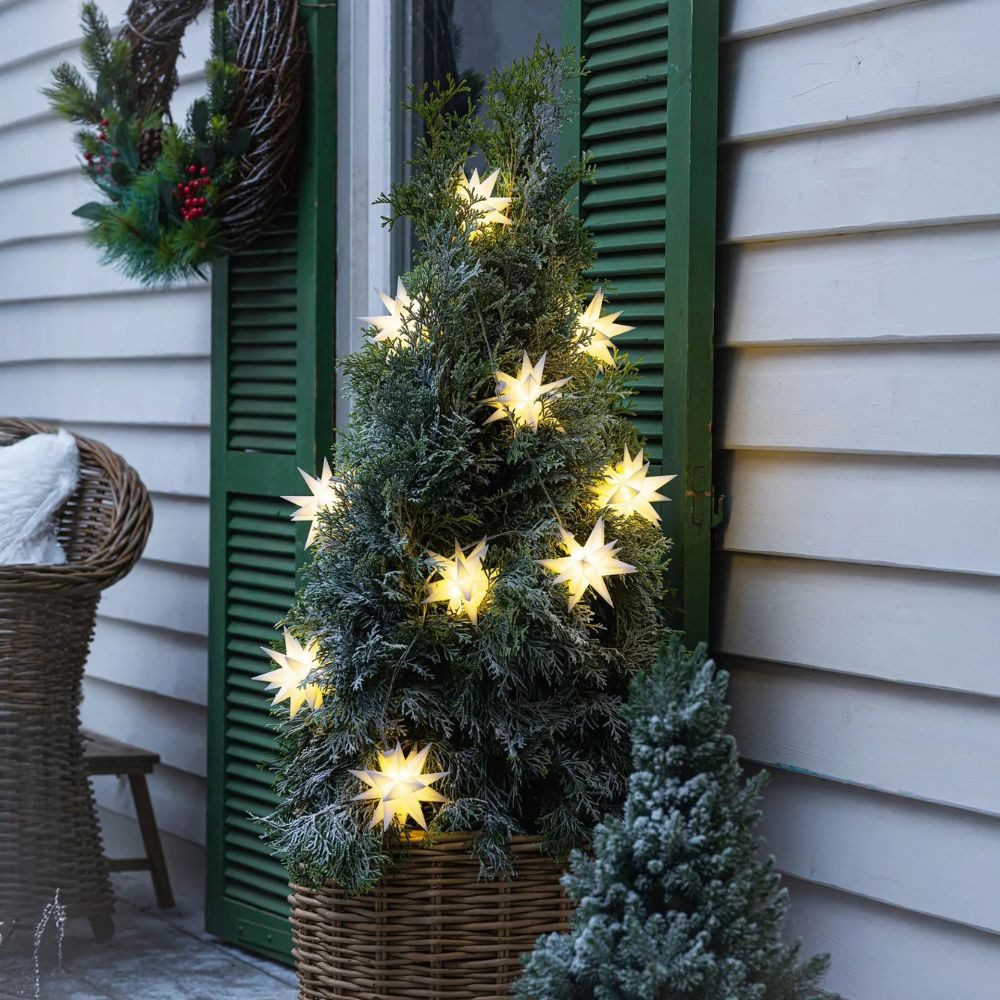 Home-trends24.de LED-Lichterkette 3D Lichterkette LED Stern Weihnachtsdeko Deko Timer Garten Außen