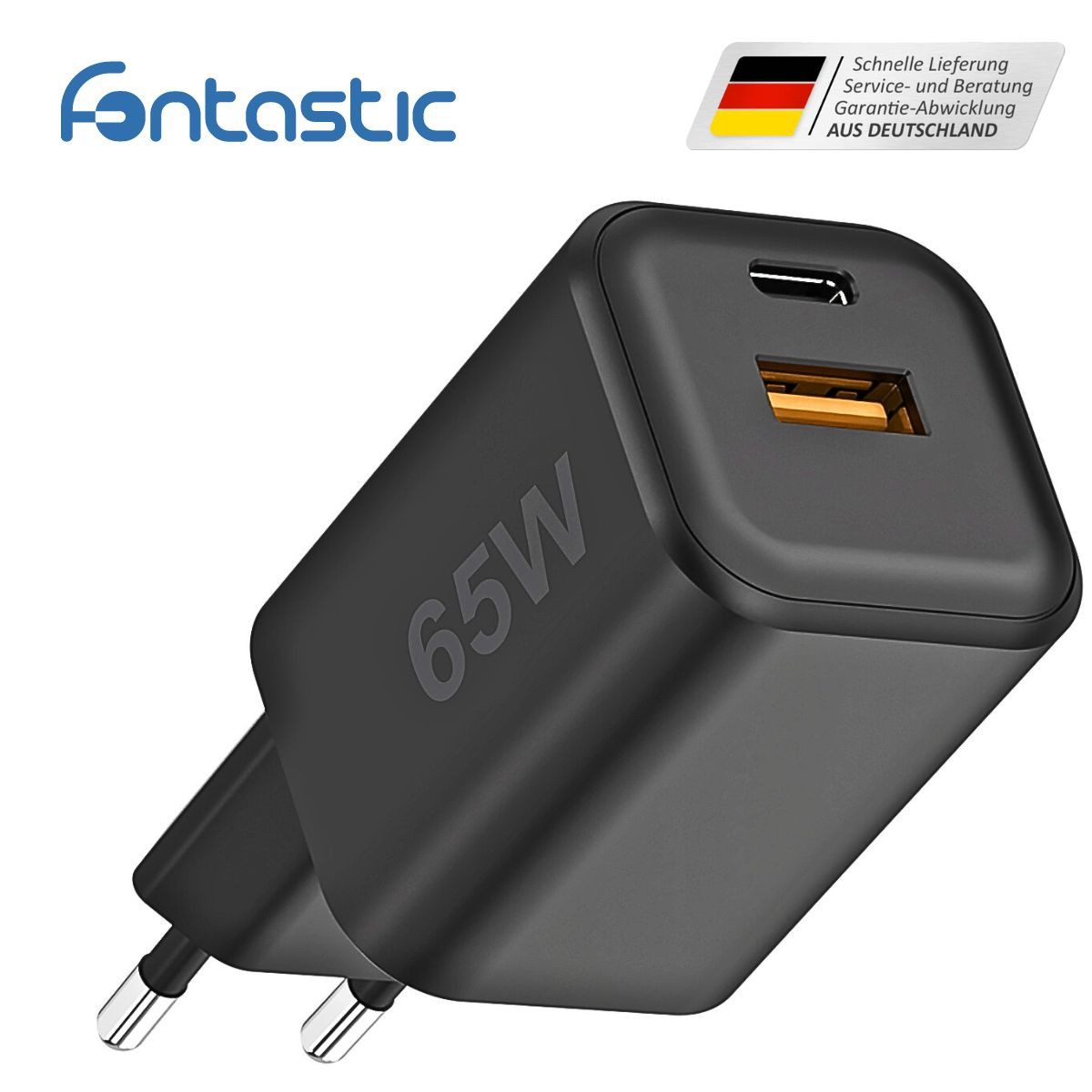 fontastic GaNto 65W SW USB-A / USB-C - geringe Wärmeerzeugung USB-Ladegerät (Fast Charge)