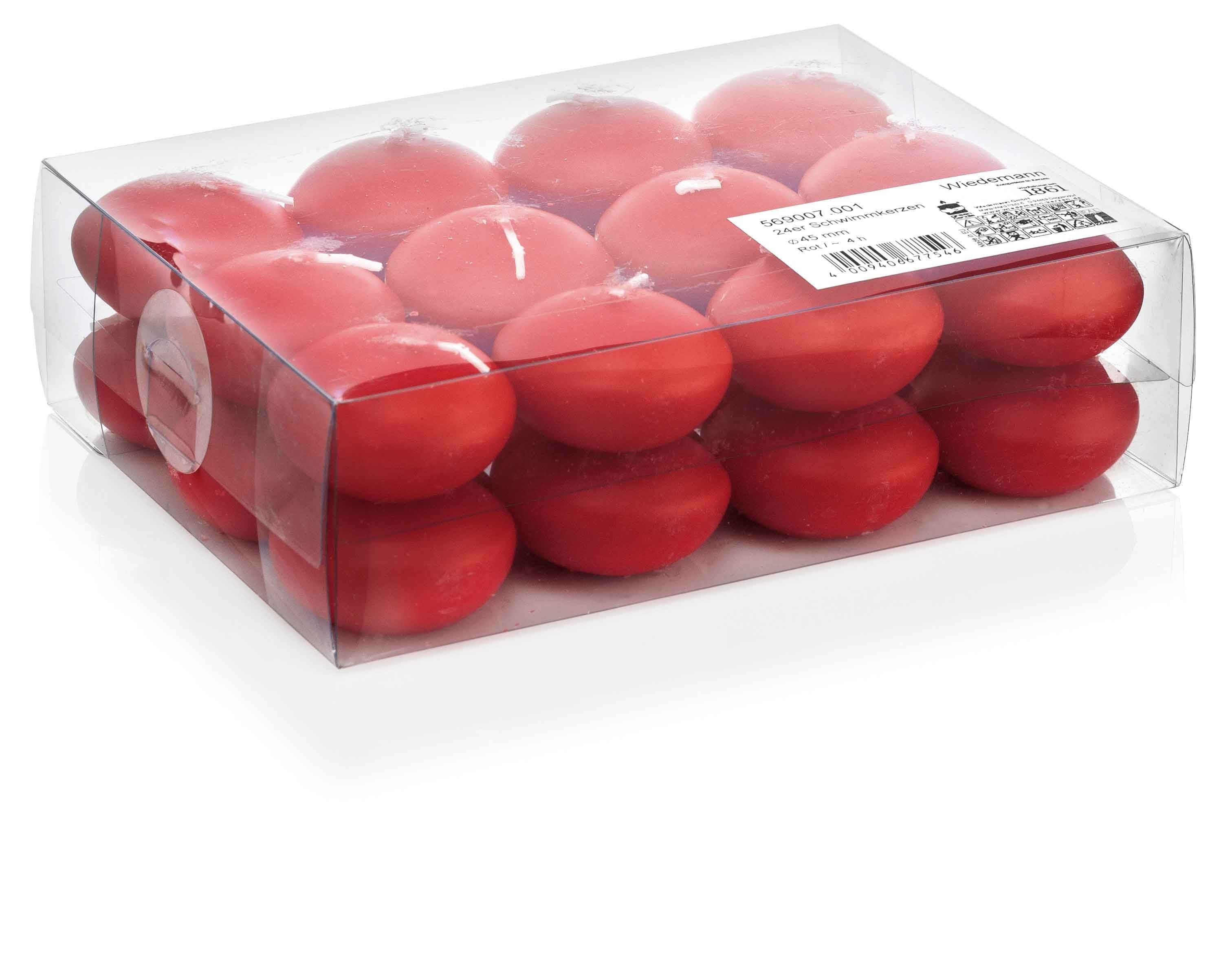 INNA-Glas Schwimmkerze 24er Set Schwimmende Kerzen Ornella, rot, Ø 4,5cm, 4h