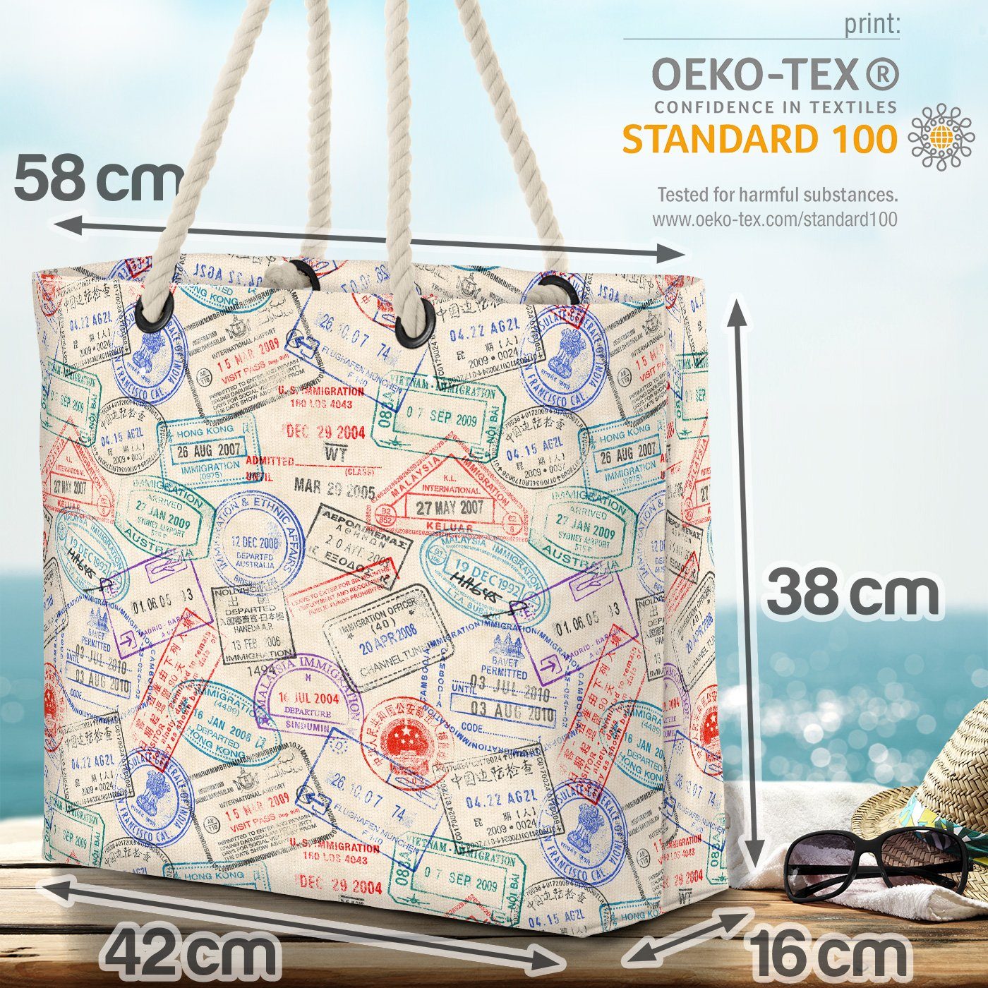 japan Beach Strandtasche (1-tlg), Fliegen Stempel reisen Siegel Urlaub Reisepass Bag Visum Flughafen VOID