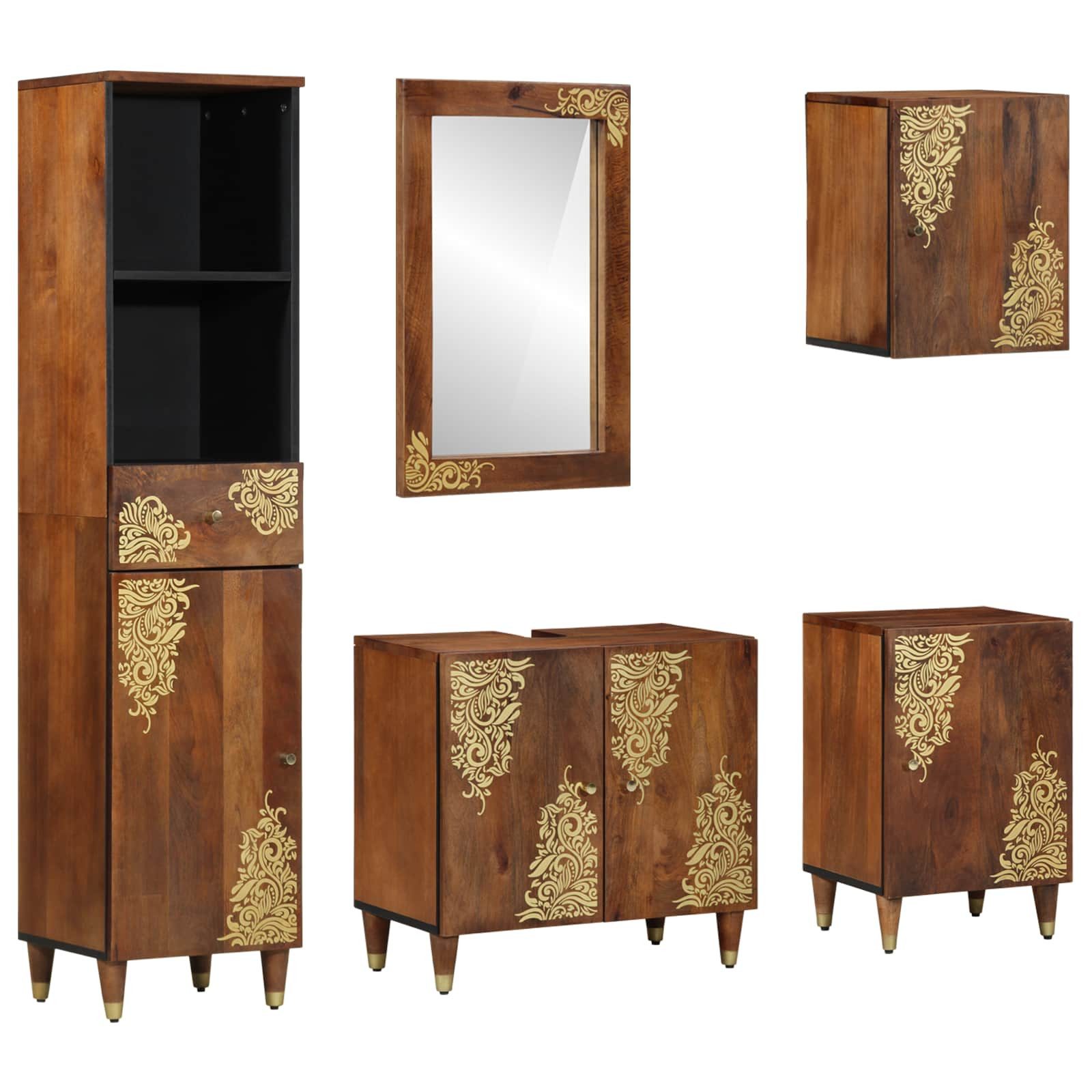 vidaXL Badezimmer-Set Badezimmerschrank-Set 5 stk. Honigbraun 62 x 33 x 58 cm, (5-St)
