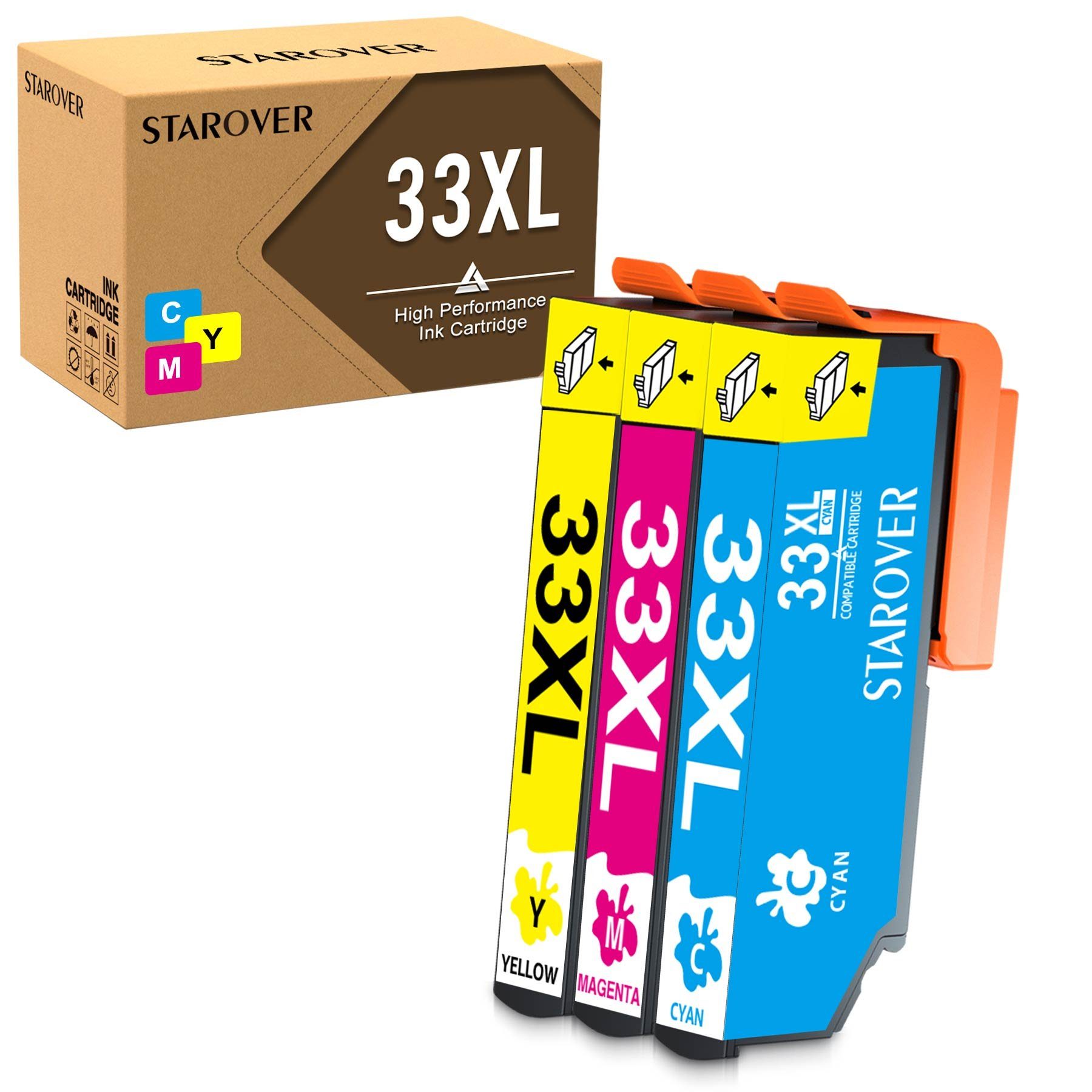 für EPSON XP-640, XP-530 XP-645 STAROVER XL Premium XP-630 XP-7100 33 Serie XP-830 Tintenpatrone Cyan,Magenta,Gelb 3er XP-540 XP-900 Multipack (Expression XP-635 Drucker)