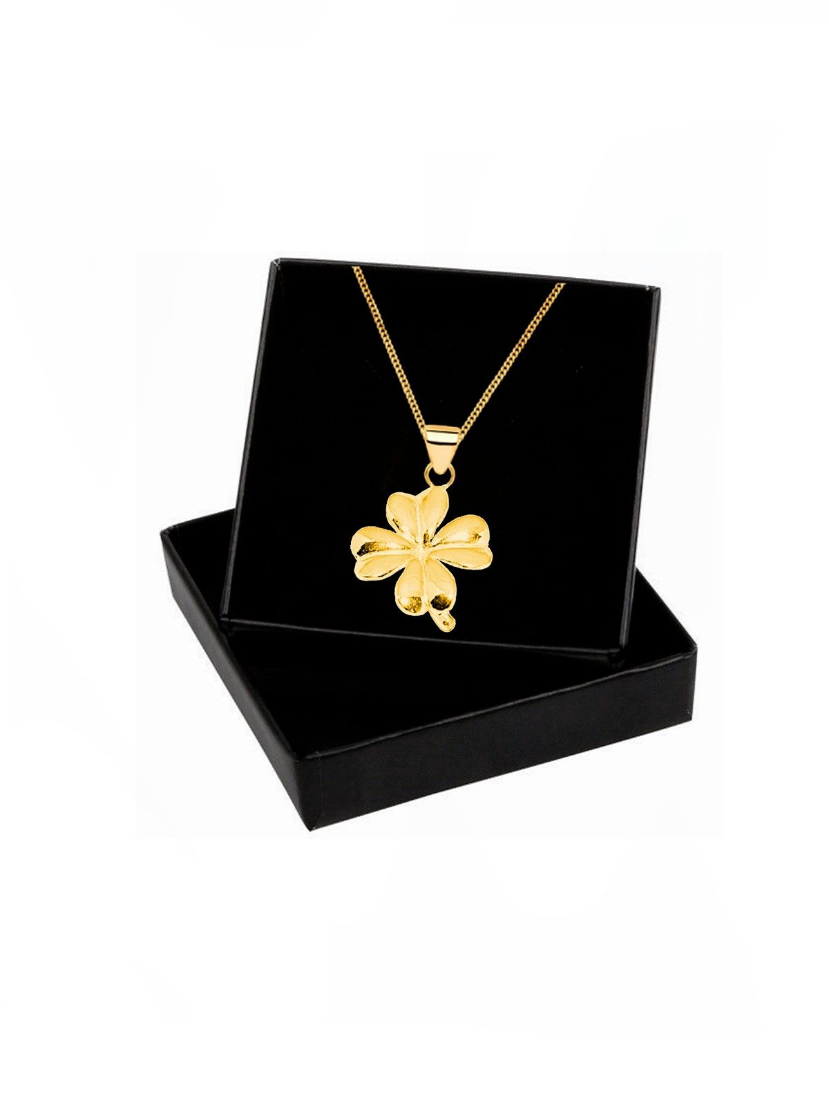 Goldene Hufeisen Kette mit Anhänger Halskette Gold Kleeblatt 925 24K Gelbgold vergoldet Blatt Kette, 925 Sterling Silber (hypoallergen)