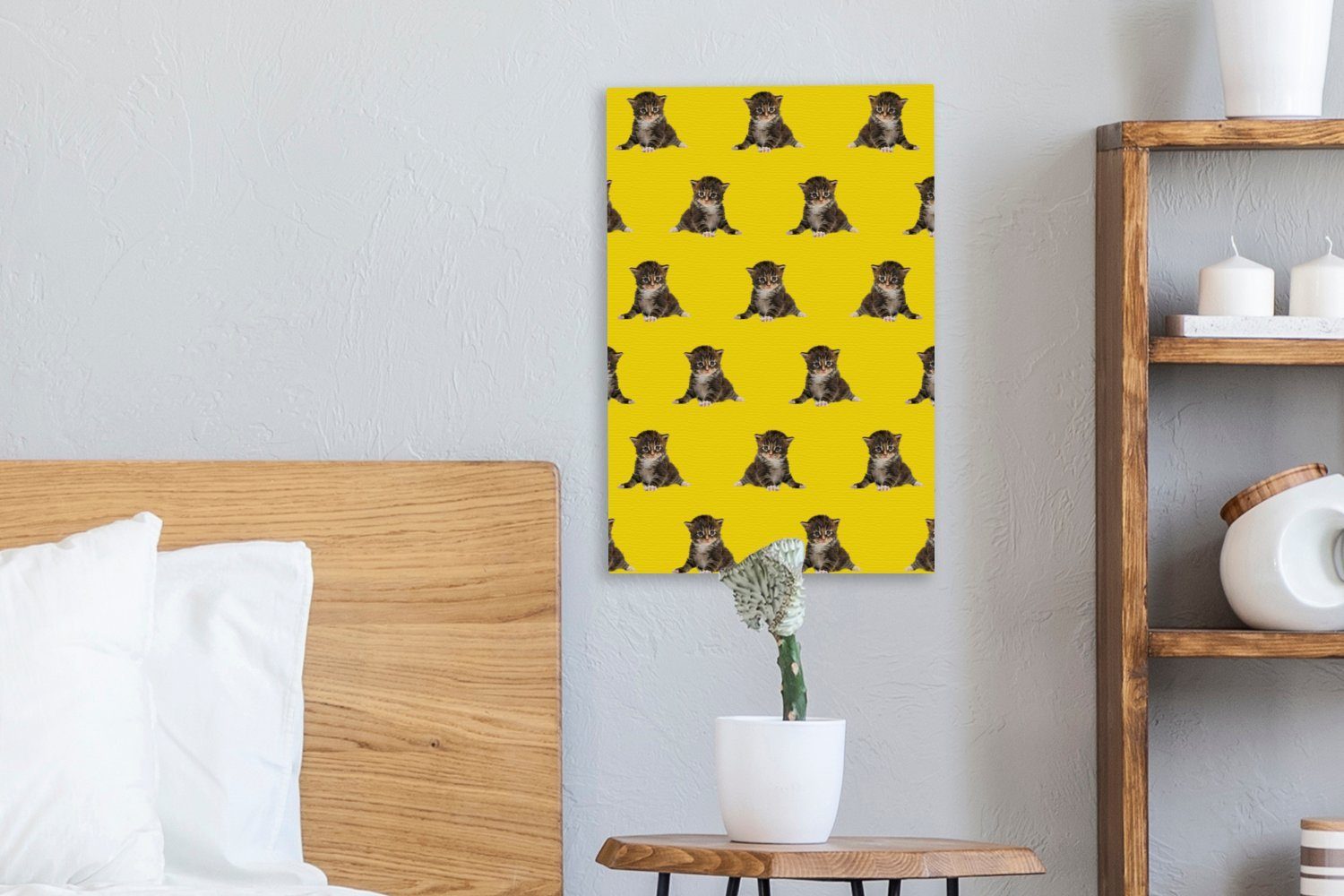 Muster (1 St), Kätzchen Leinwandbild OneMillionCanvasses® - - Gelb, Gemälde, 20x30 bespannt inkl. cm Zackenaufhänger, fertig Leinwandbild