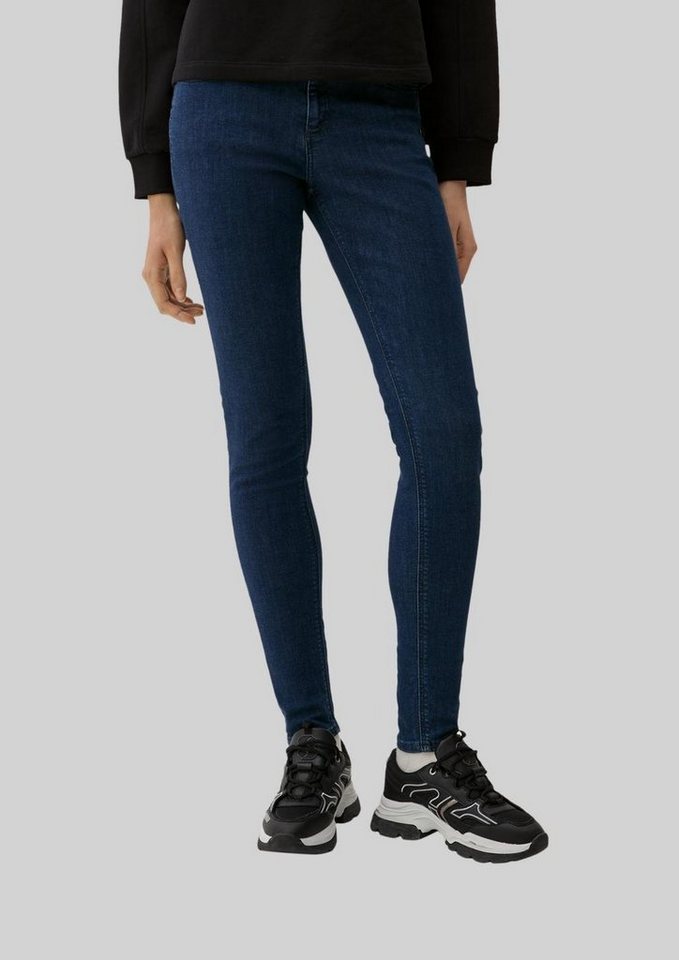 Knopf 5- klassischer Fit SADIE QS in Jeans und einem Taschen Skinny-fit-Jeans verdecktem verschließbar mit Reißverschluss mit Pocket-Form, Logo-geprägtem Skinny