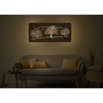 WohndesignPlus LED-Bild LED-Wandbild "Drei Linden" 110cm x 50cm mit 230V, Natur, DIMMBAR! Viele Größen und verschiedene Dekore sind möglich.
