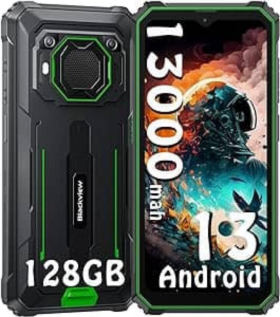 blackview BV6200Pro Green Rugged Outdoorhandy mit 8 GB RAM und 128 GB Speicher Smartphone (16.66 cm/6.56 Zoll, 13 MP MP Kamera, Baustellenhandy, Dual 4G 98DB Lautsprecher)