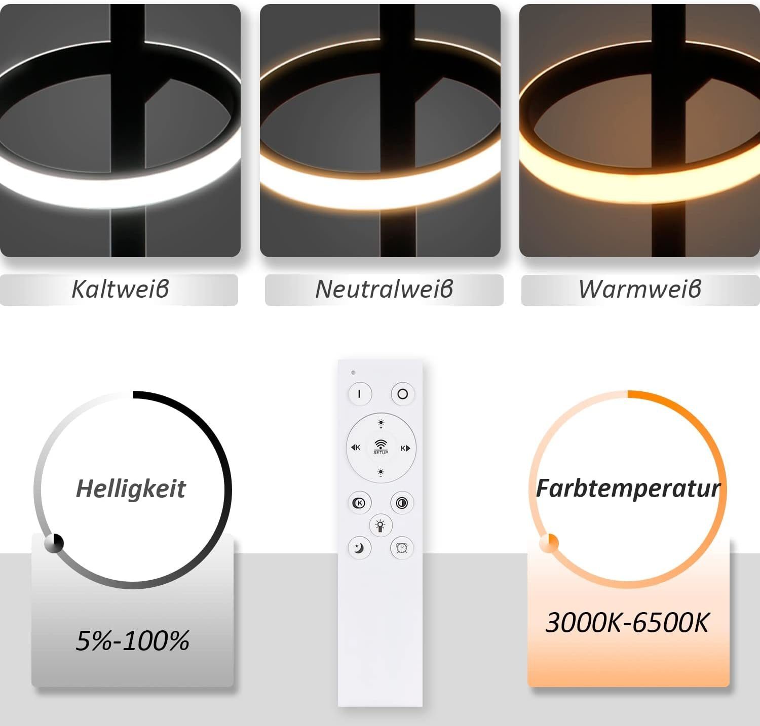 Nettlife LED Pendelleuchte Esstisch Dimmbar Hängelampe mit Schwarz Esszimmer Neutralweiß, 150CM fest Höhenverstellbar Kaltweiß, LED Wohnzimmer Modern, integriert, Warmweiß, Fernbedienung, 150°, Drehbar für