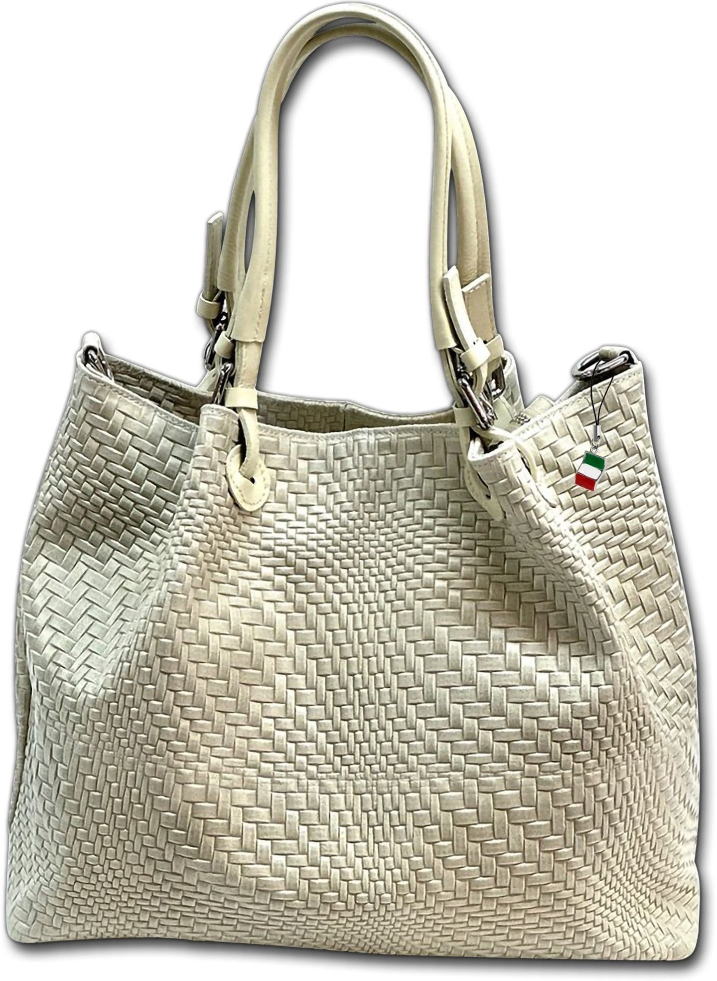 FLORENCE Umhängetasche Handtasche beige Florence Tasche (Umhängetasche, Umhängetasche), Damen Tasche Echtes Leder beige, geprägtes, abstraktes Flechtmuster