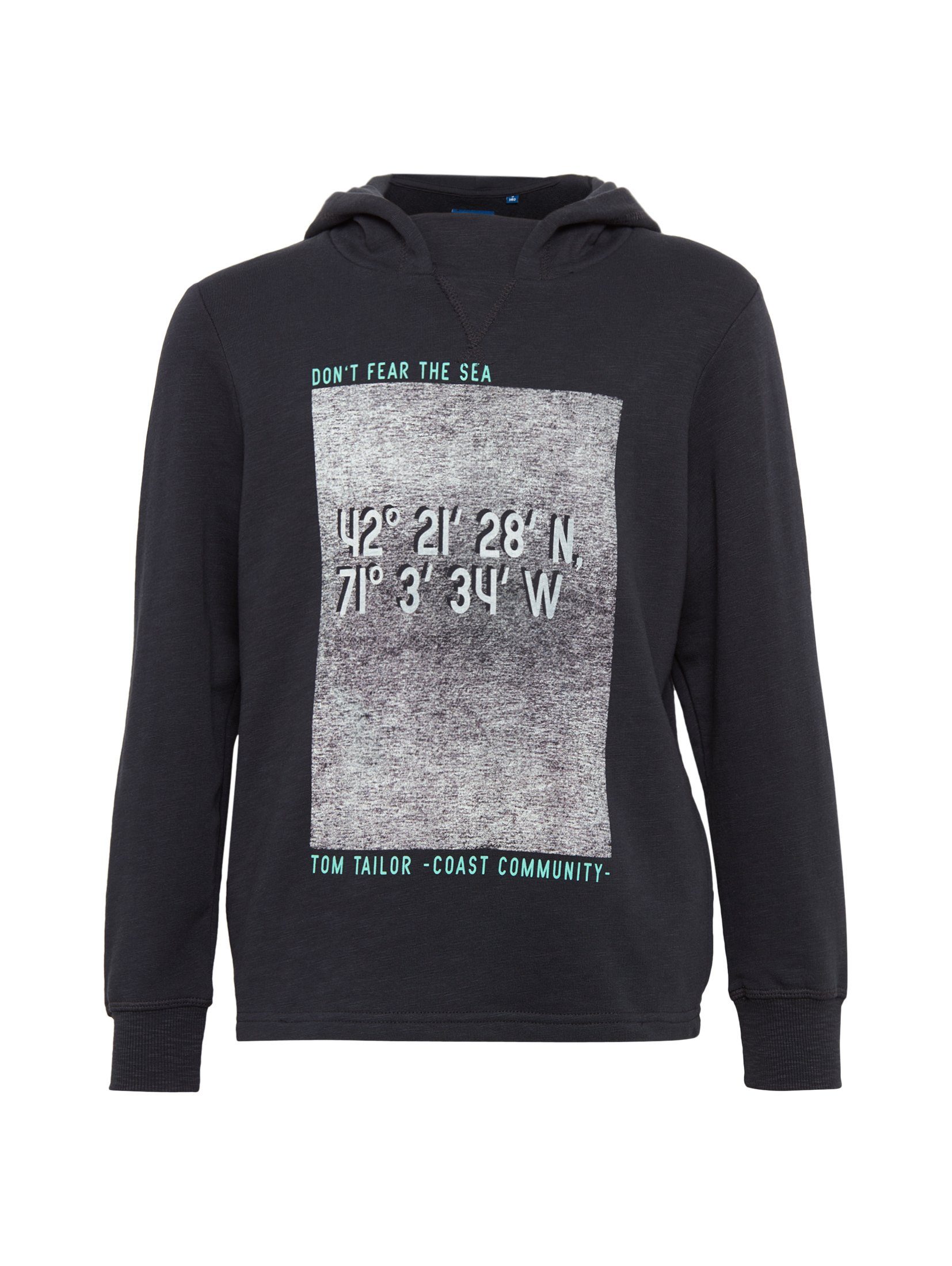 TOM TAILOR Sweatshirt melierter Hoodie mit Motiv-Print deep ocean sea | Sweatshirts