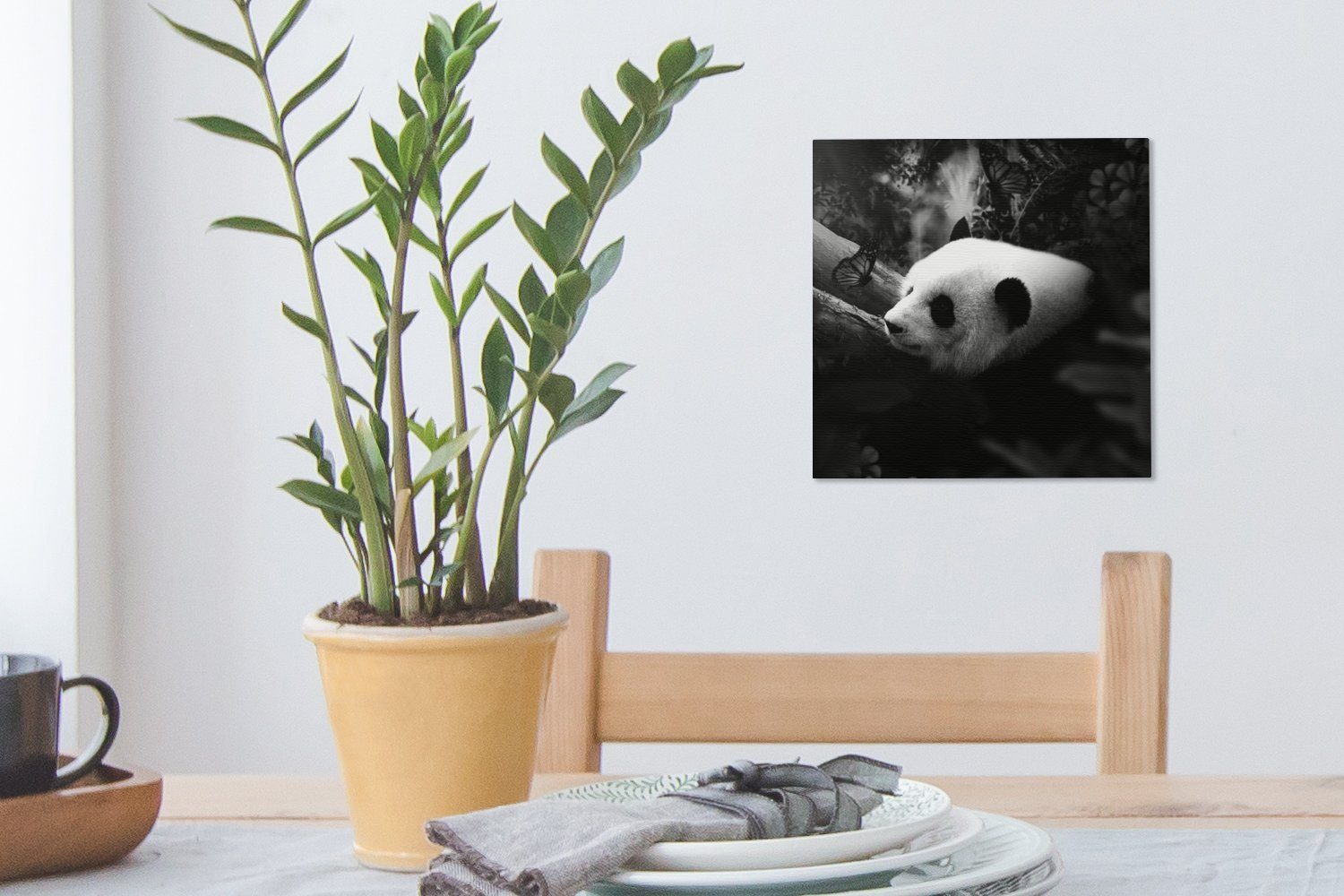 für - Schwarz Dschungel Leinwandbild - OneMillionCanvasses® St), Wohnzimmer - Bilder Tiere Schlafzimmer - Panda Weiß, Leinwand (1