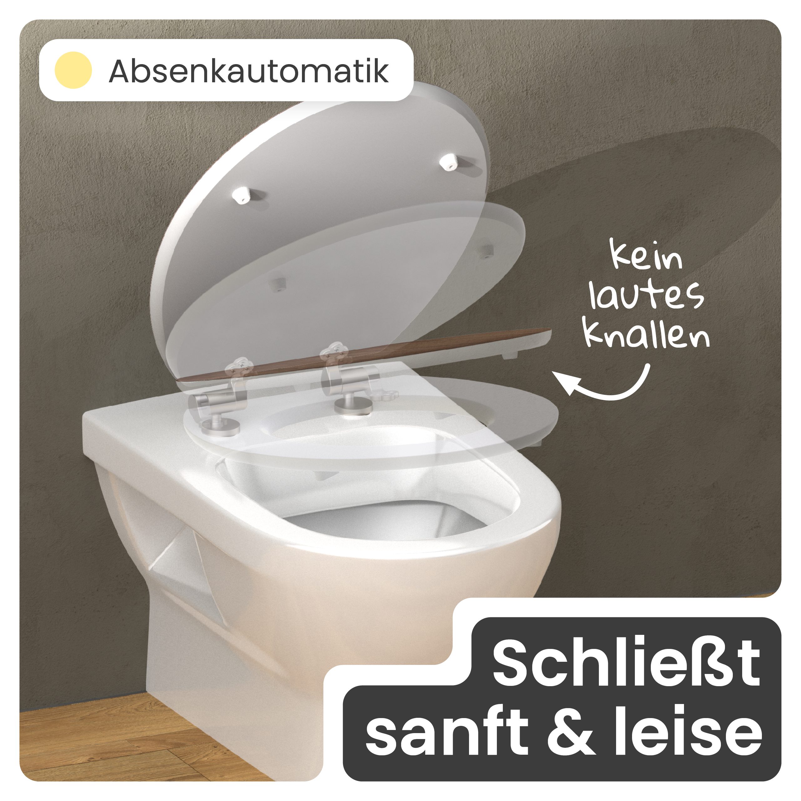 instmaier WC-Sitz Gaia Holz Toilettendeckel, Nussbaum-Holzoptik, mit doppelter Absenkautomatik