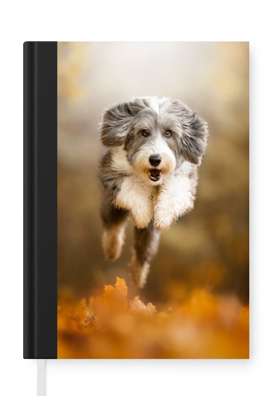 MuchoWow Notizbuch Hund - Laub - Herbst, Notebook, Notizblock a5, Tagebuch, Journal Liniert