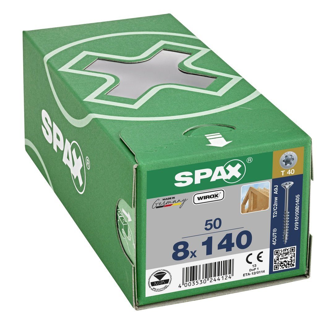 SPAX Spanplattenschraube Holzbauschraube, (Stahl 8x140 mm 50 weiß St), verzinkt
