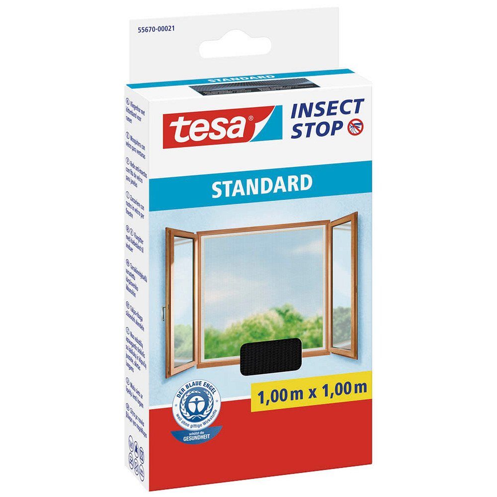 tesa Insektenschutz-Fensterrahmen 1 Fliegengitter x anthrazit Fenster STANDARD (1-St) 1m, 1m