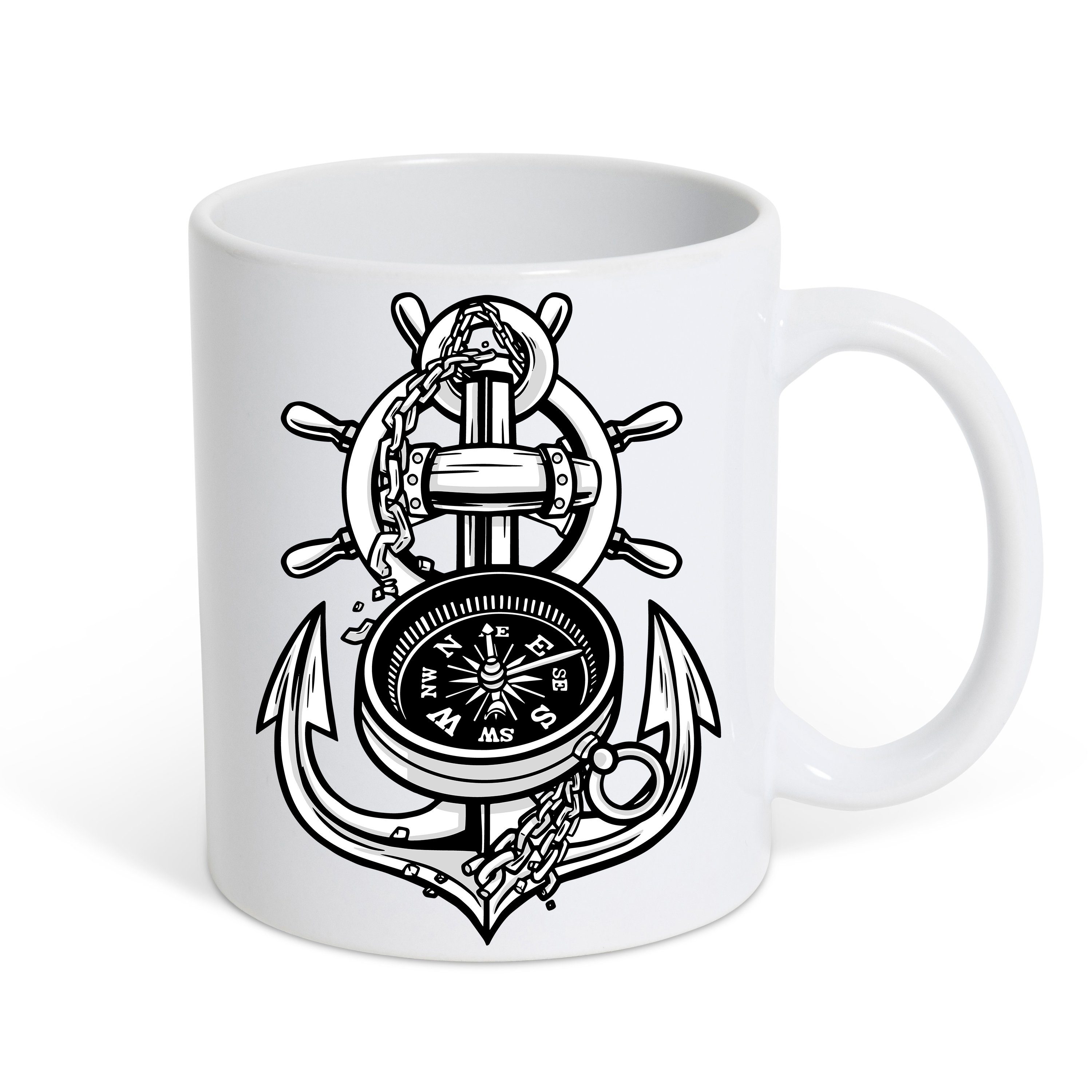 Youth Designz Tasse Anker Kompass Kaffeetasse Geschenk, Keramik, mit lustigem Print Weiß