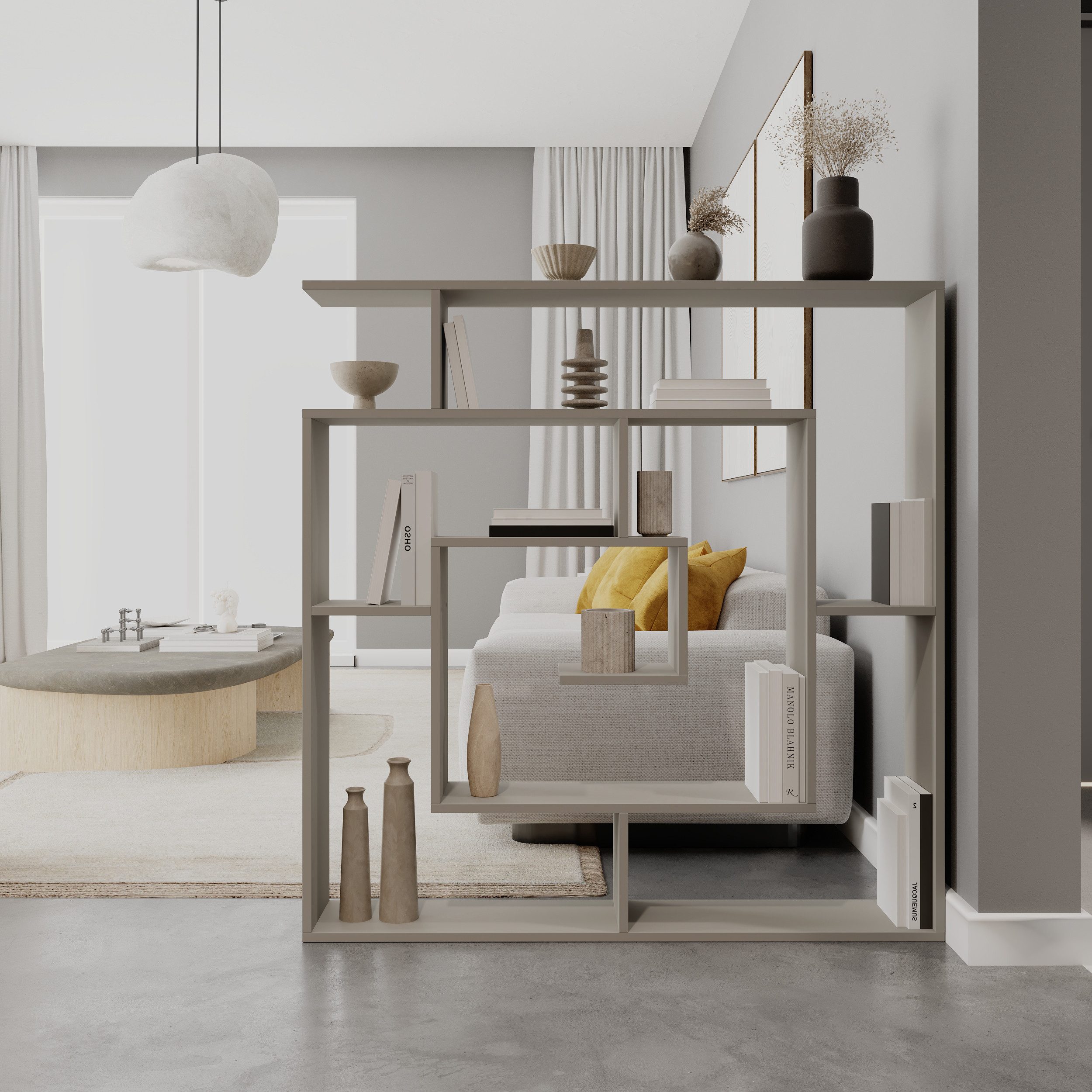 Decortie Bücherregal Labirent, Modernes Bücherregal, Raumtrenner, 125 x 22 x 129 cm