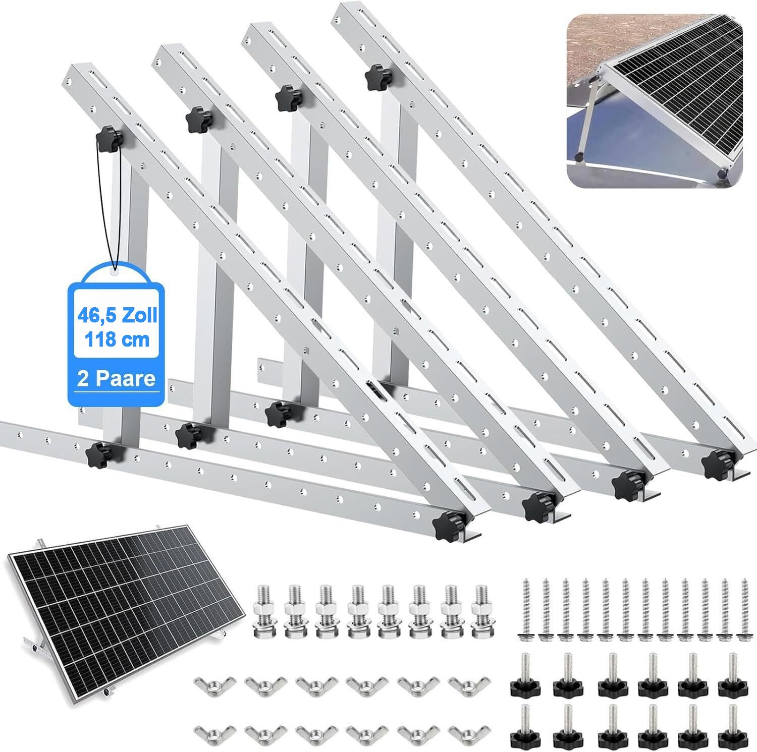 GLIESE Solaranlage 4X PV Halterung 114cm Solarmodul Balkonkraftwerk, (4-St., 2x Solarmodul Halterung inkl. Befestigungsmaterial), für Flachdächern Balkon Wohnmo – Bild 3 von 5