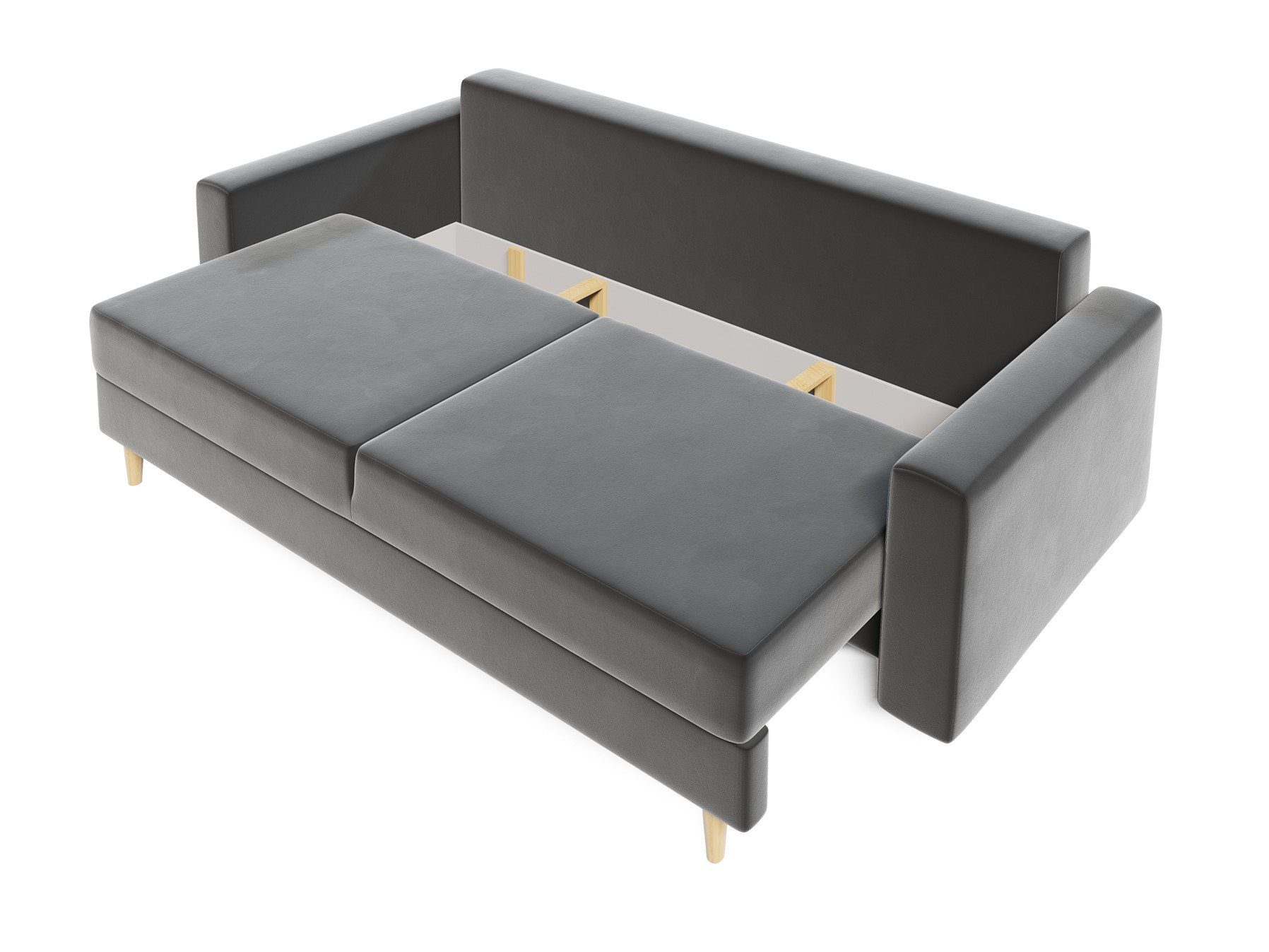 Schlaffunktion, mit Grau Designersofa Rundumbezug, 60er 3-Sitzer BELLA Möbel Style Fun Sofa Schlafsofa