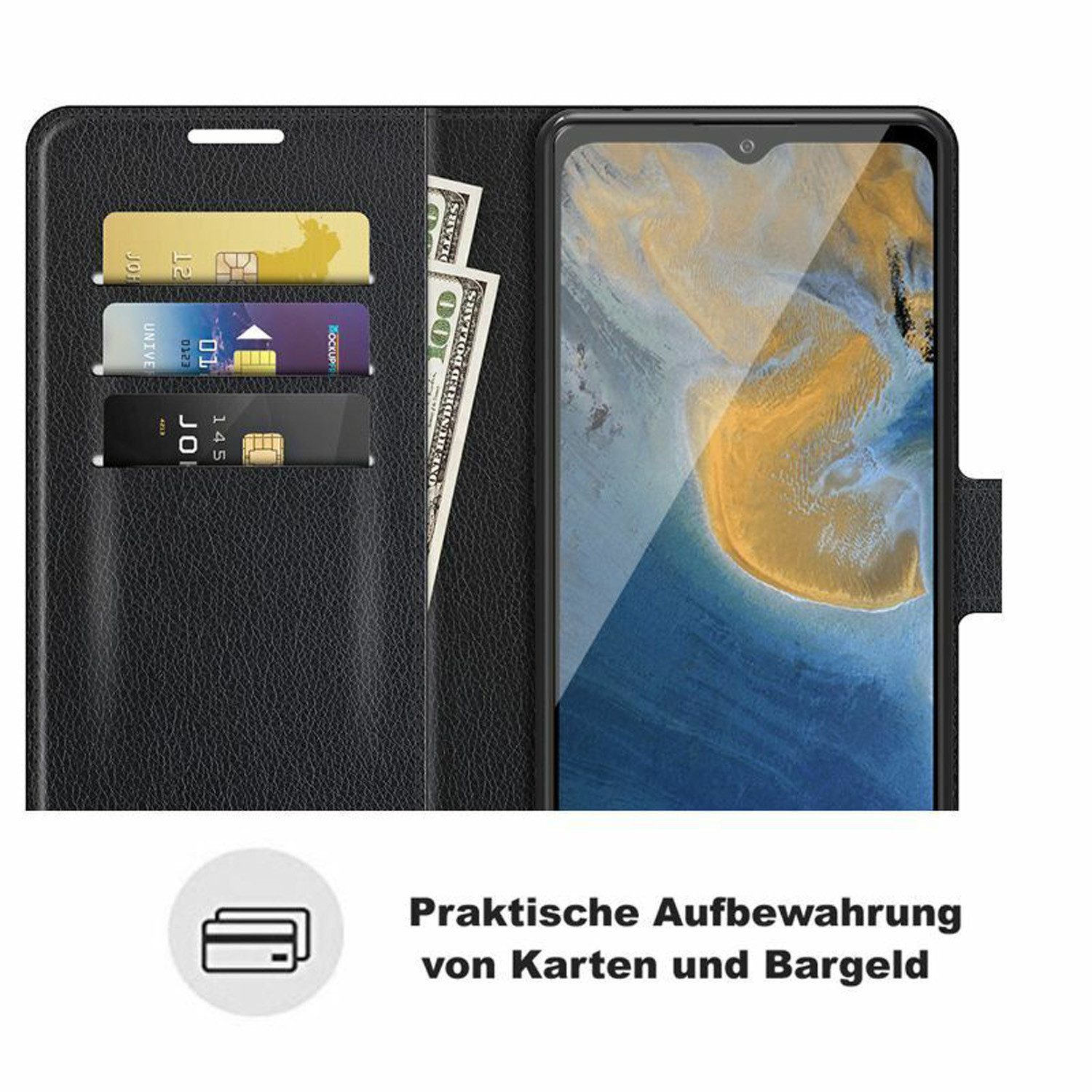 betterfon Handyhülle Handytasche für ZTE Blade A51 Klapphülle Schwarz, 3 Kartenfächer, Magnetverschluss & Standfunktion im Lederlook