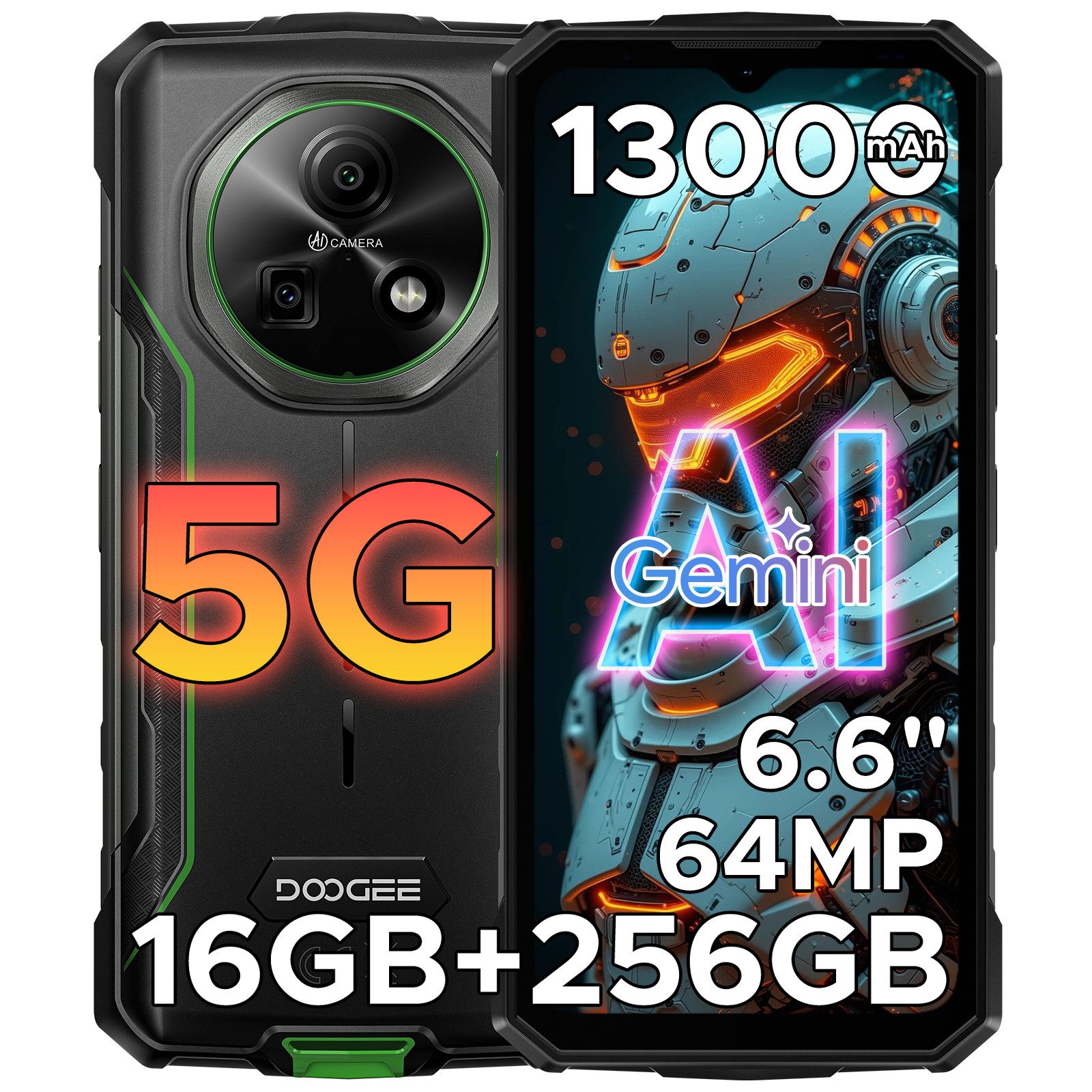 DOOGEE FIRE7 5G 6,6 Zoll 4GB+256GB Android 15 13000mAh Outdoor Smartphone (16,7 cm/6.56 Zoll, 256 GB Speicherplatz, 64 MP Kamera, Dimensity 6300, 64 MP AI-Kamera, NFC/Gesichtsentsperrung/Dual-SIM)