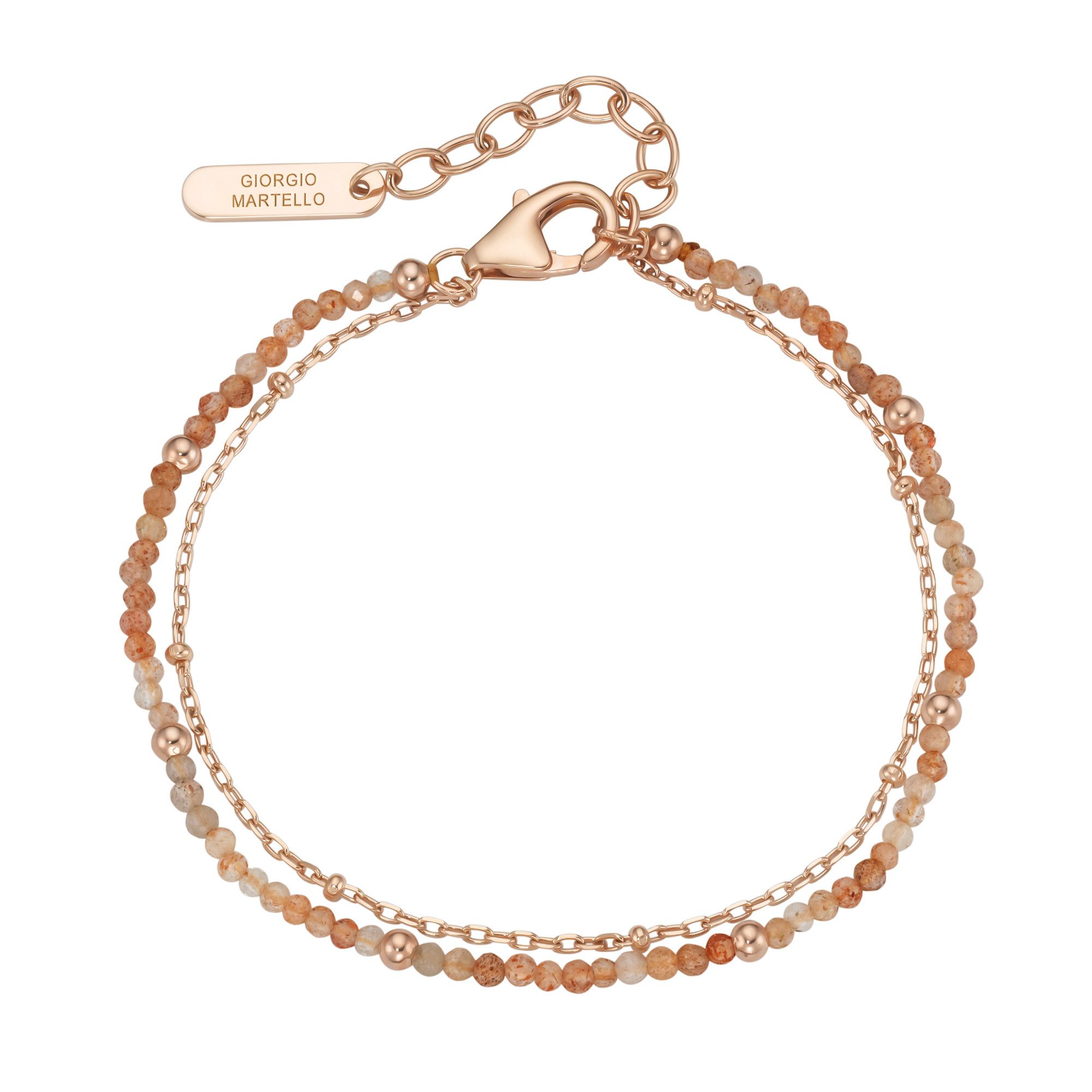 GIORGIO MARTELLO MILANO Armband mit apricotfarbigen Sonnenstein-Kugeln, Silber 925